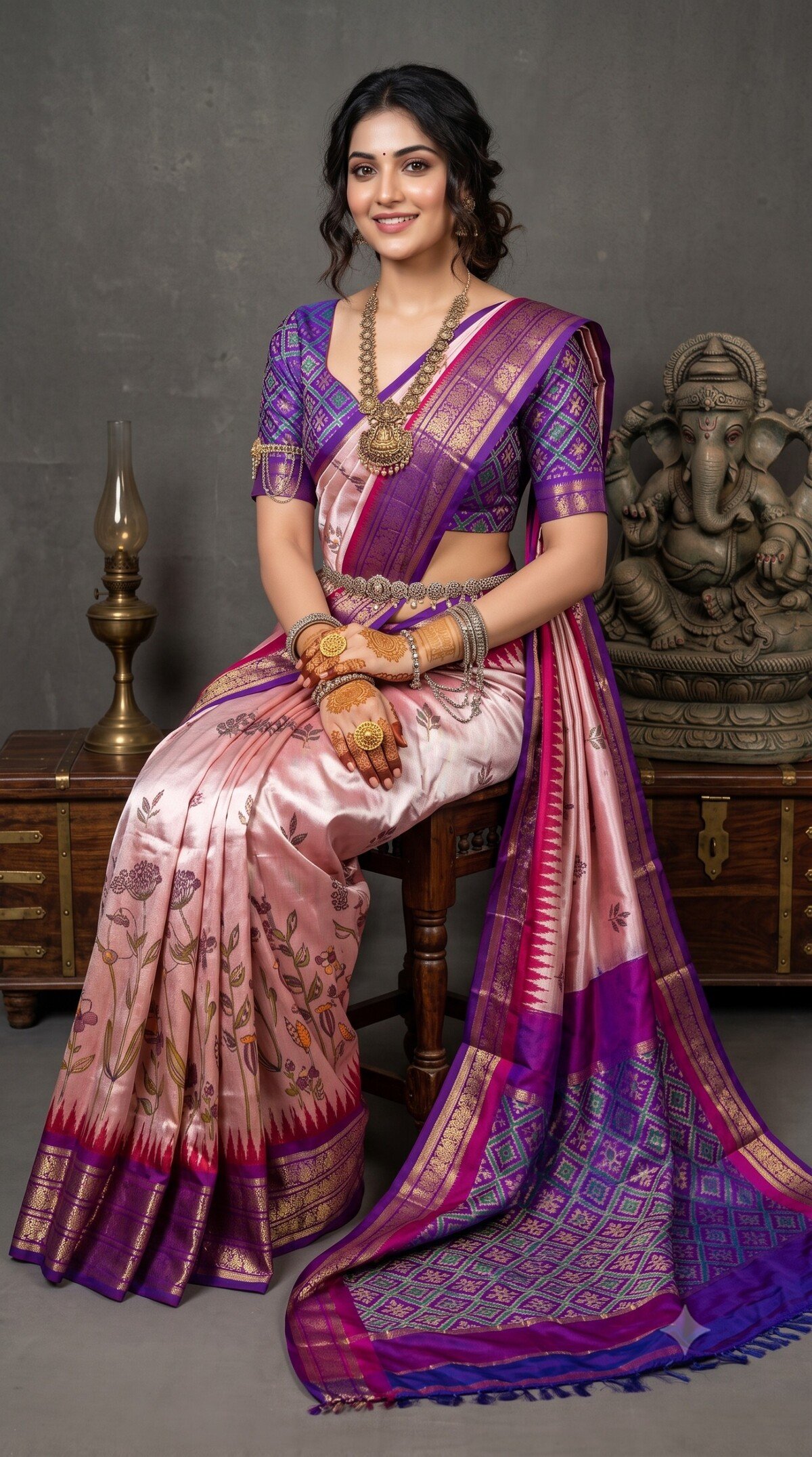 Ikat Print Saree - PANHS15-IPRSIZSCD-16