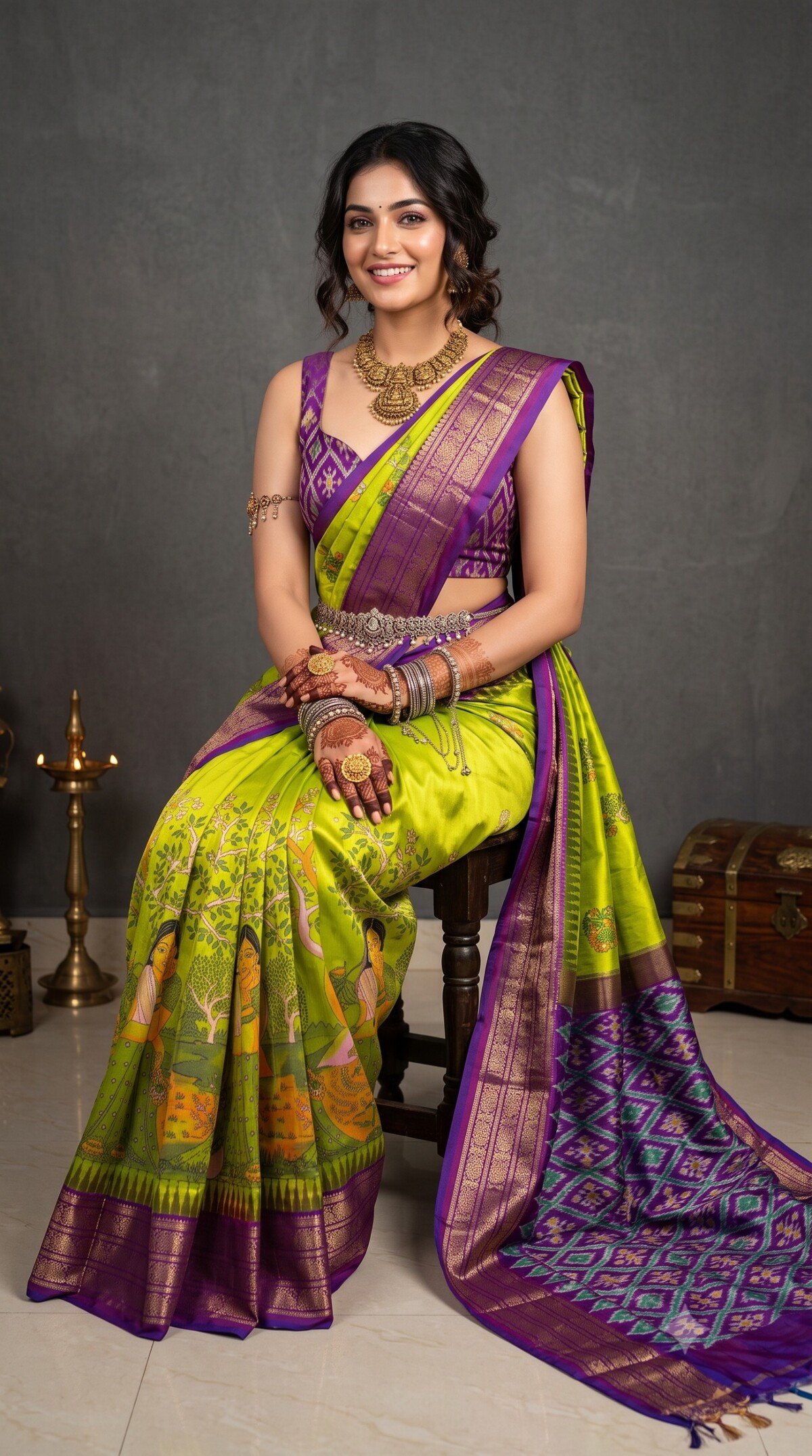 Ikat Print Saree - PANHS15-IPRSIZSCD-21