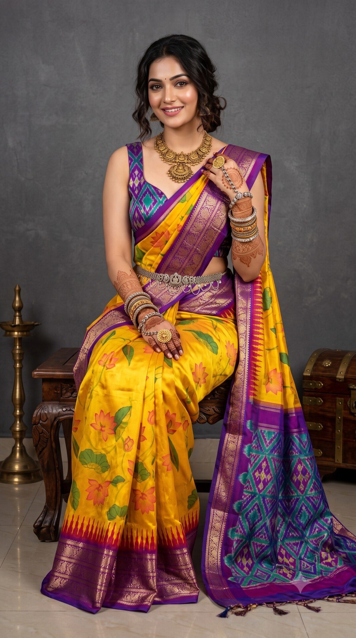 Ikat Print Saree - PANHS15-IPRSIZSCD-23