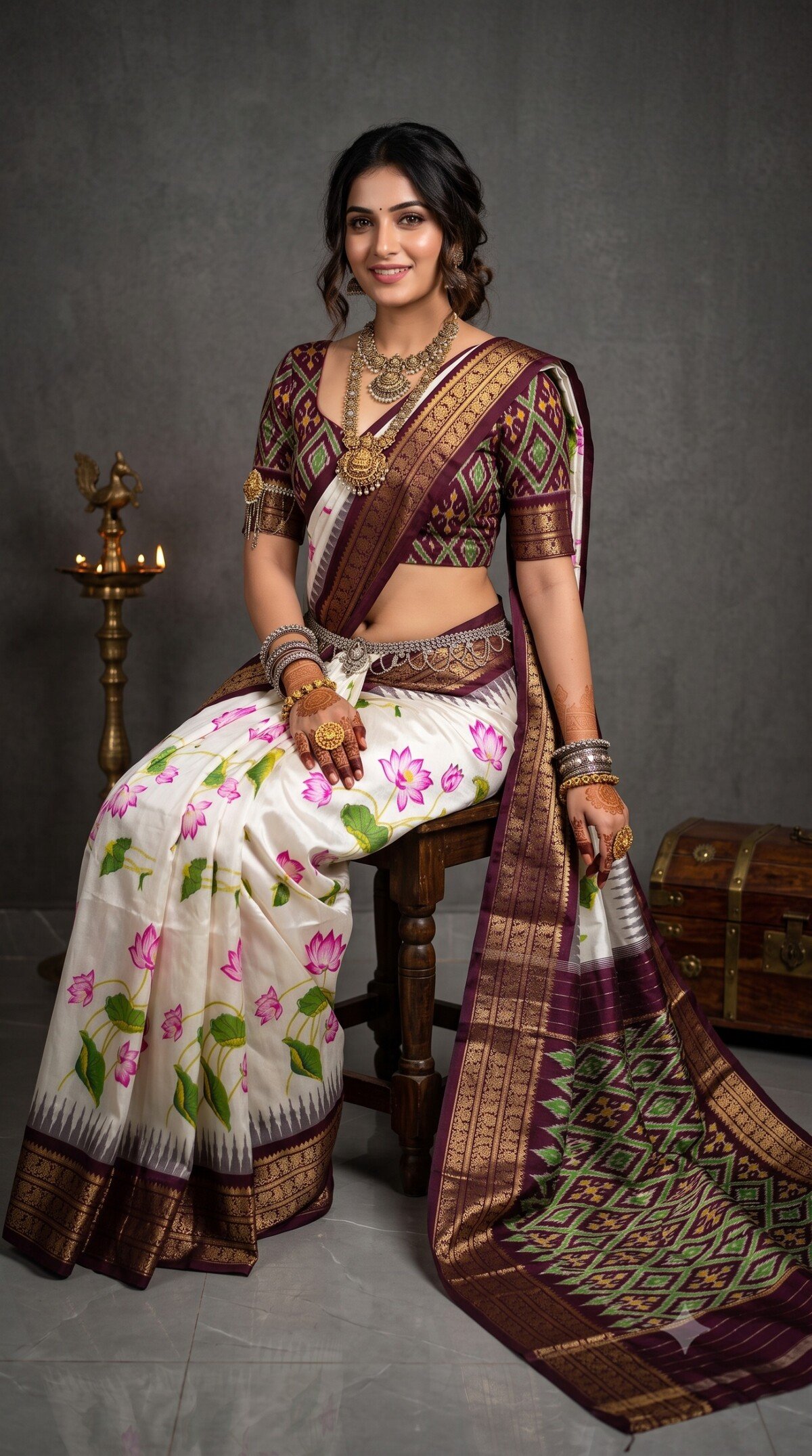 Ikat Print Saree - PANHS15-IPRSIZSCD-26