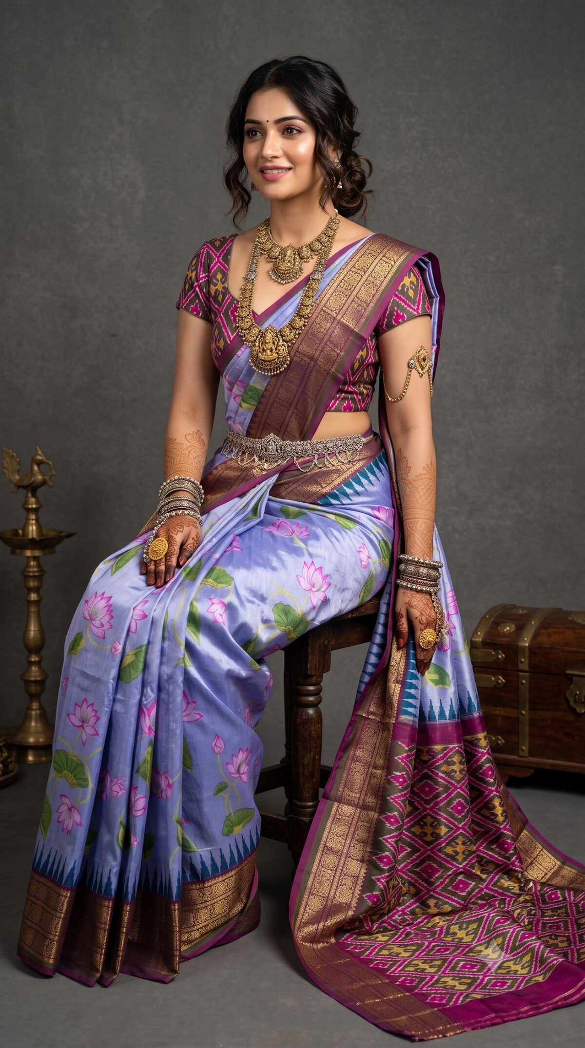 Ikat Print Saree - PANHS15-IPRSIZSCD-27