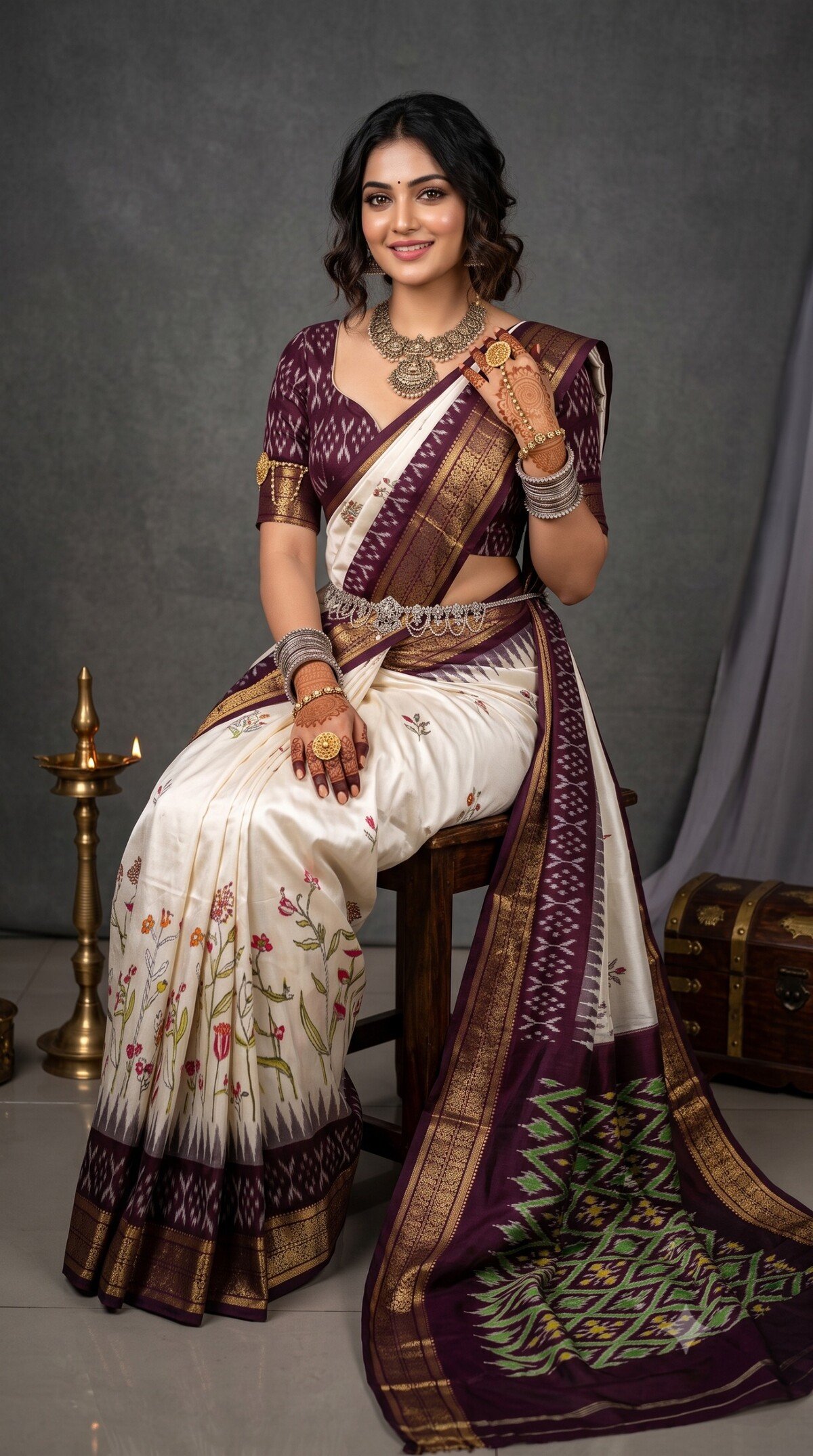 Ikat Print Saree - PANHS15-IPRSIZSCD-30