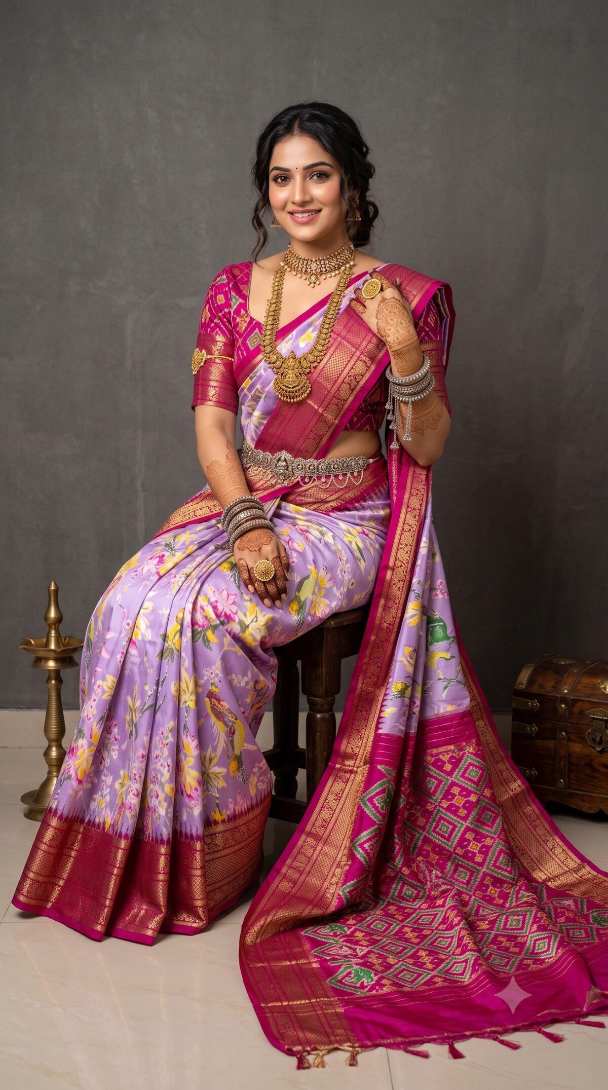Ikat Print Saree - PANHS15-IPRSIZSCD-32