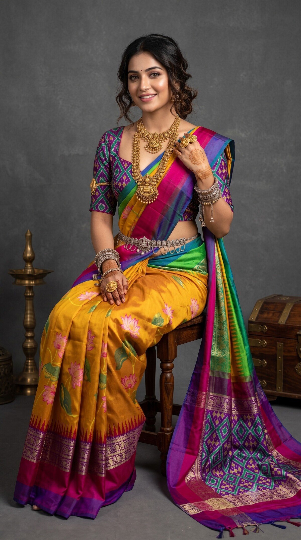 Ikat Print Saree - PANHS15-IPRSIZSCD-34