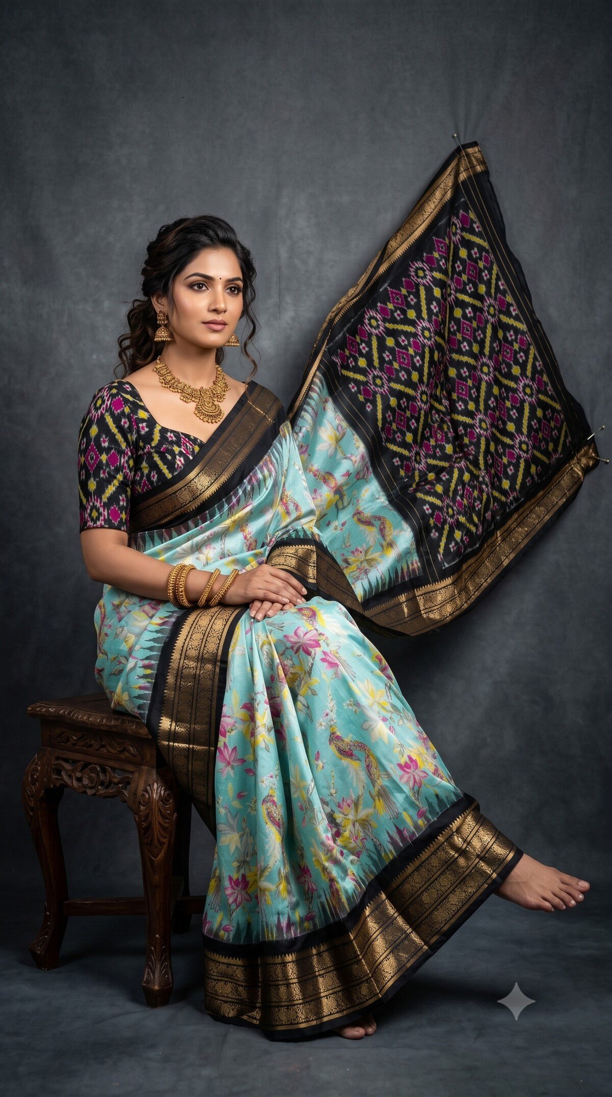 Ikat Print Saree - PANHS24-IPRSIZSDD-01