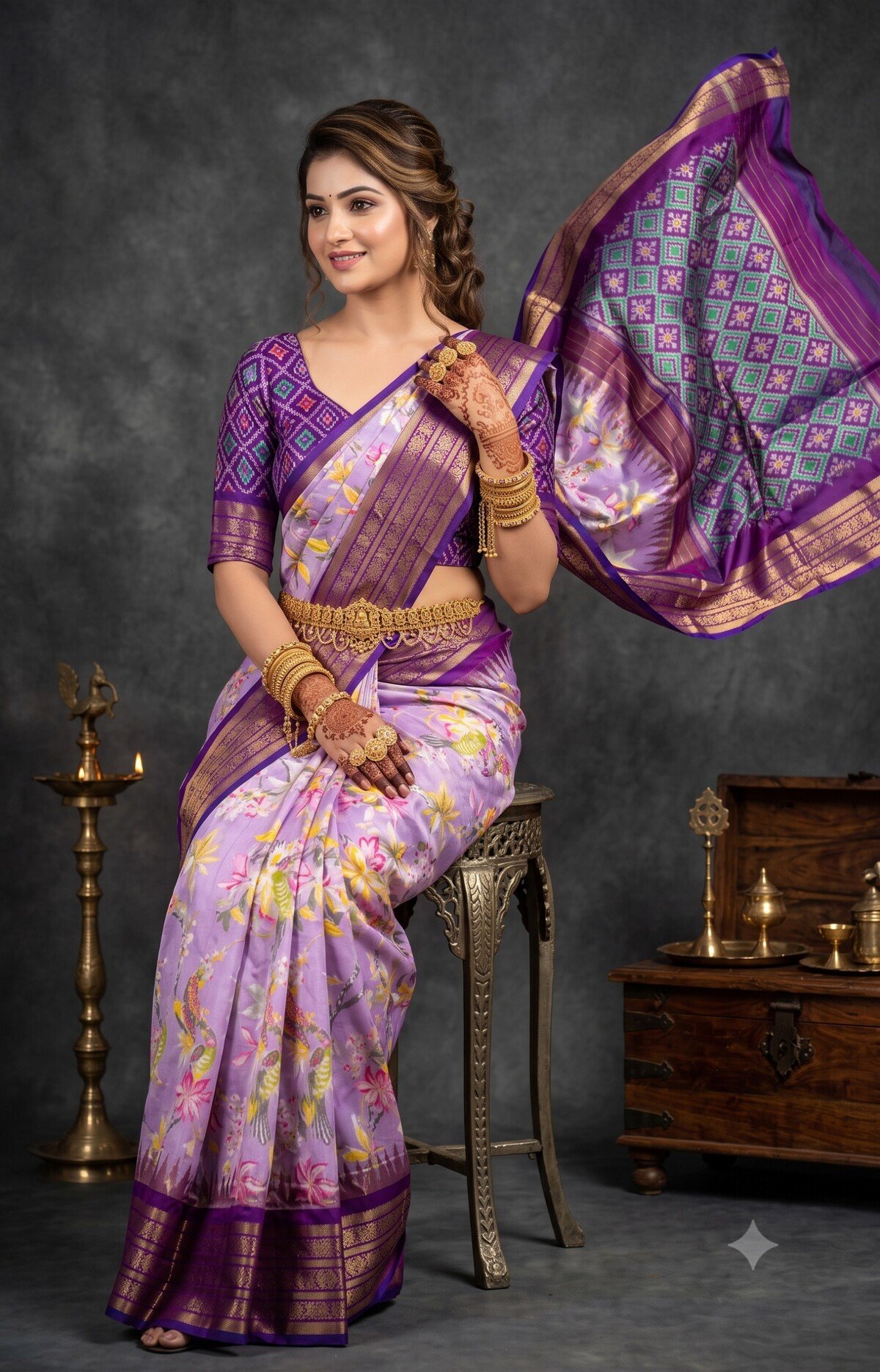 Ikat Print Saree - PANHS24-IPRSIZSDD-08