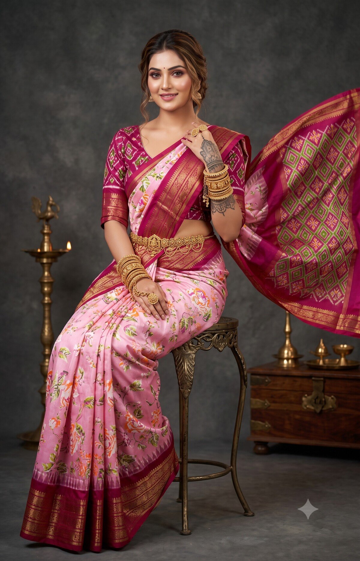 Ikat Print Saree - PANHS24-IPRSIZSDD-11