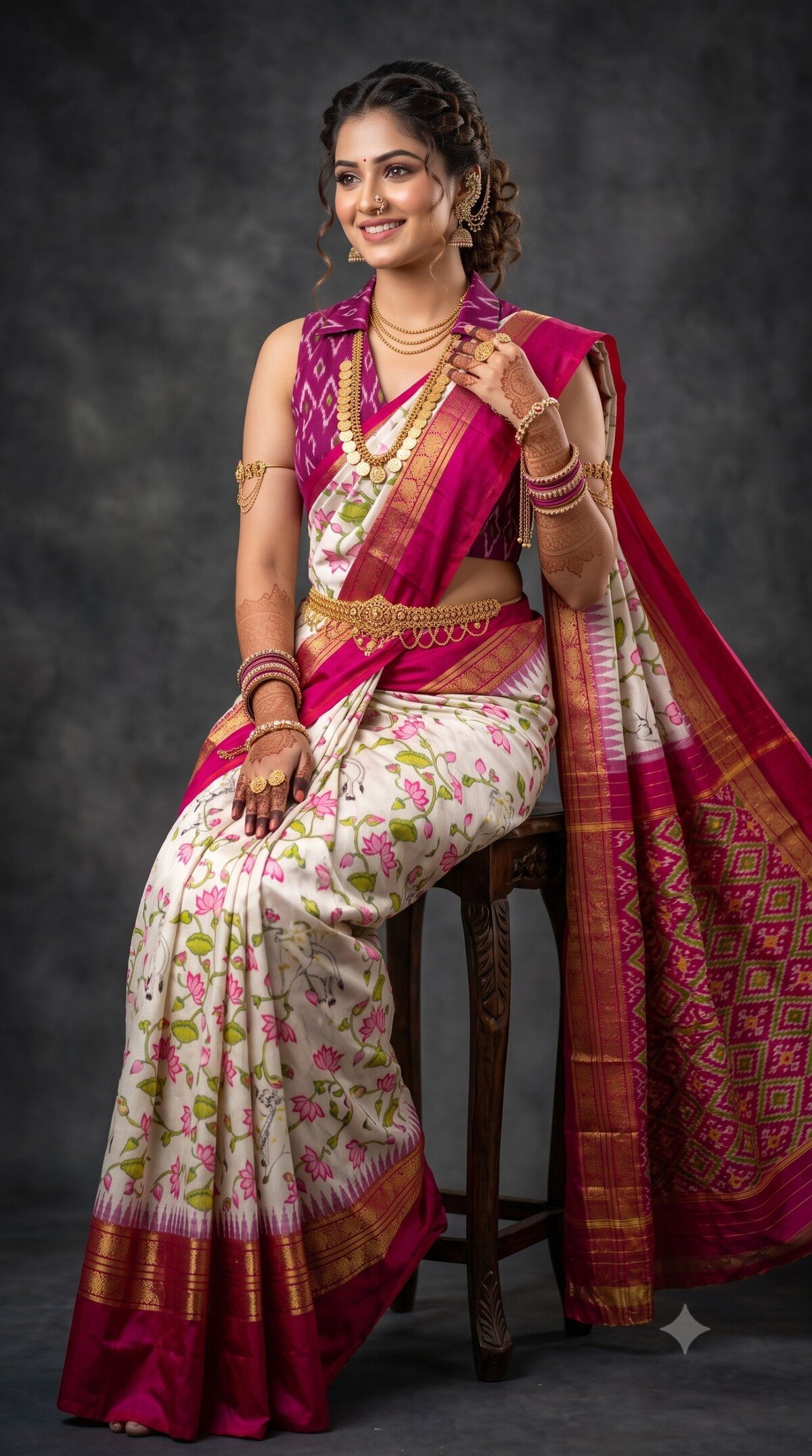 Ikat Print Saree - PANHS24-IPRSIZSDD-24