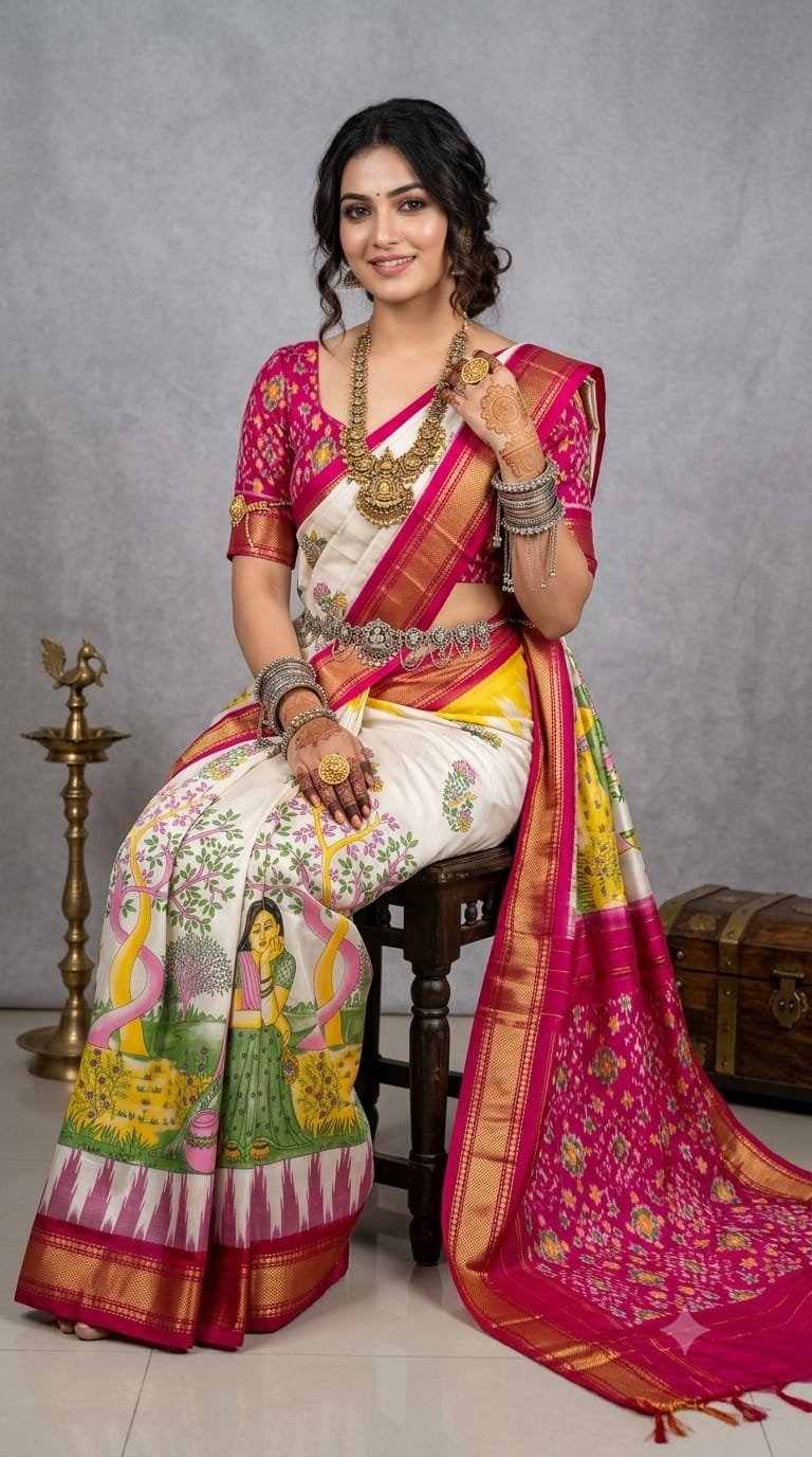 Ikat Print Saree - PANHS27-IPRSIZBCD-01