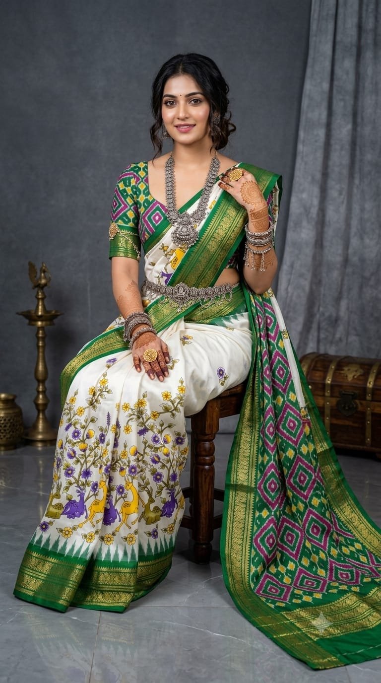 Ikat Print Saree - PANHS27-IPRSIZBCD-02