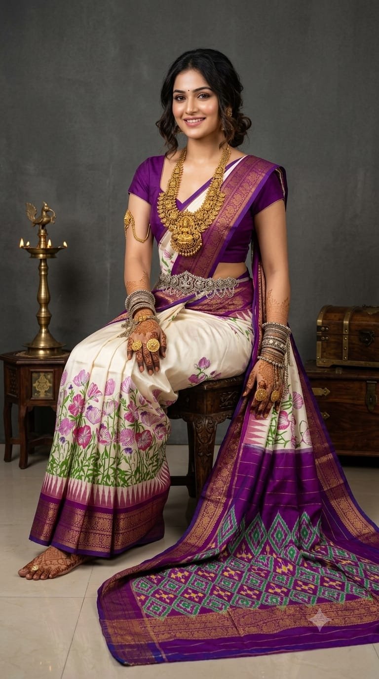 Ikat Print Saree - PANHS27-IPRSIZBCD-03