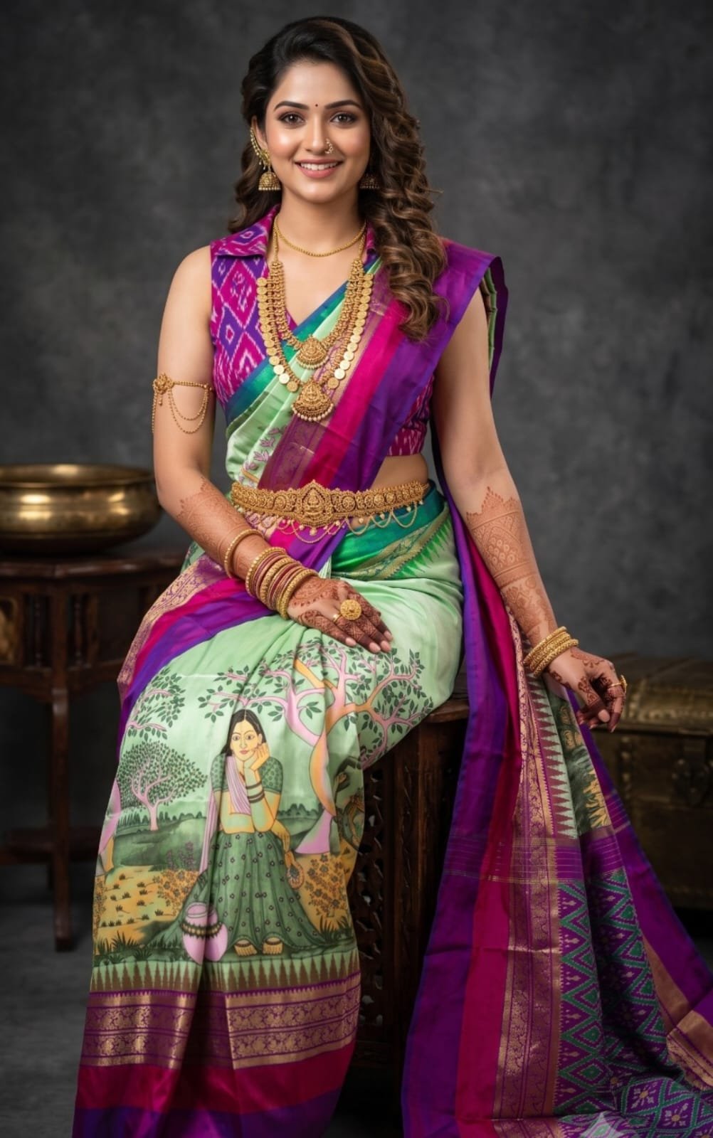 Ikat Print Saree - PANHS27-IPRSIZBCD-04