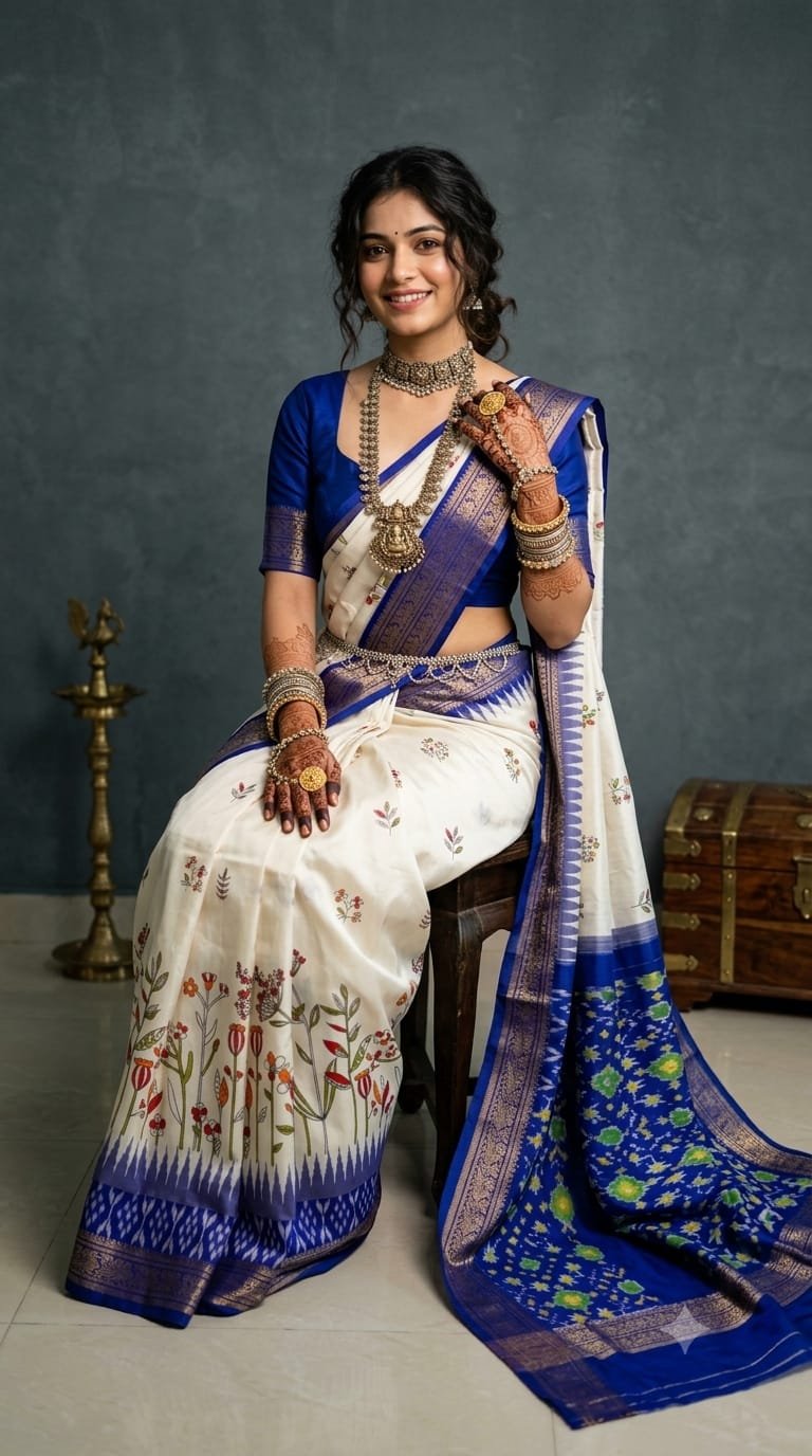Ikat Print Saree - PANHS27-IPRSIZBCD-06