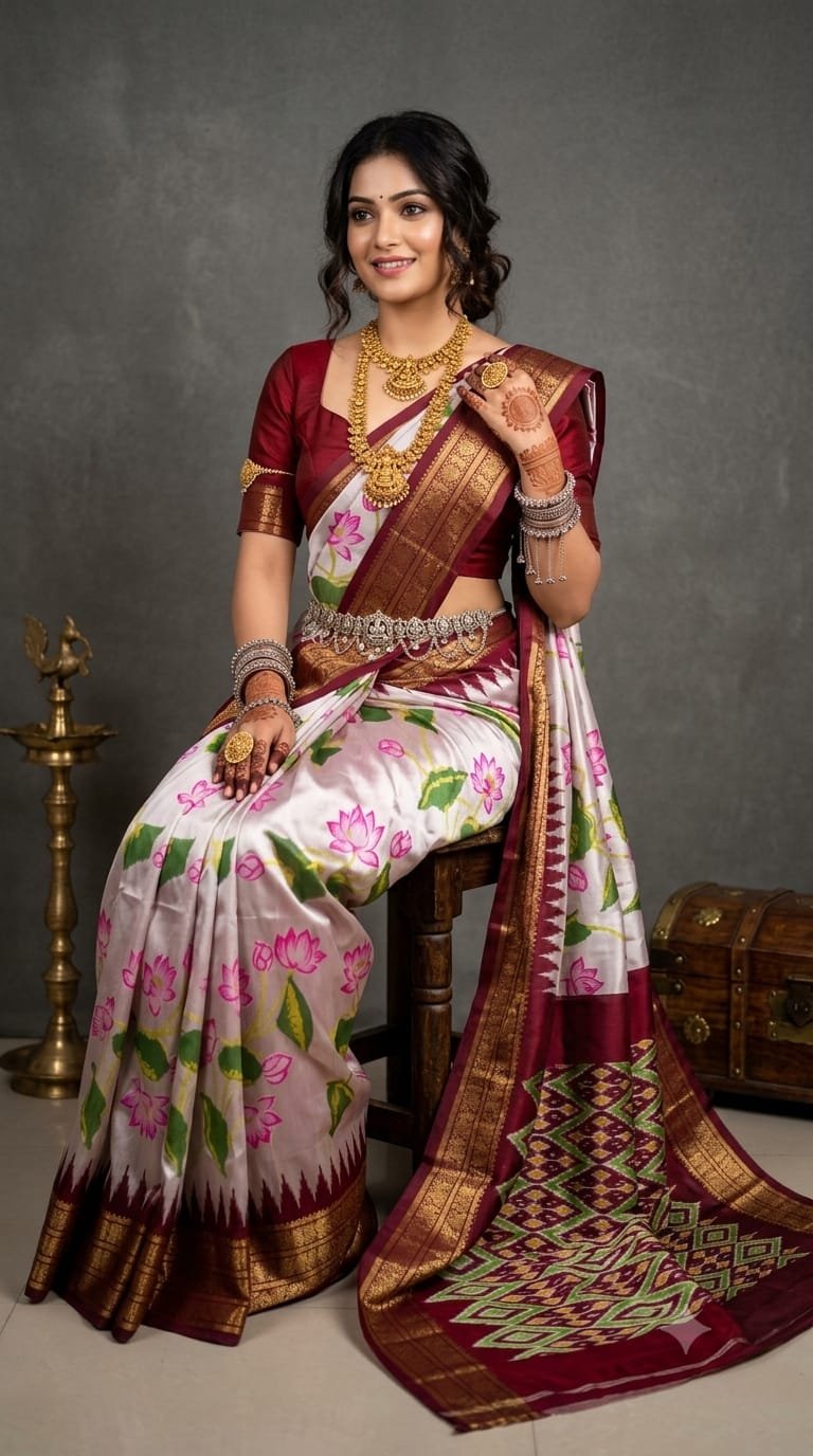Ikat Print Saree - PANHS27-IPRSIZBCD-07
