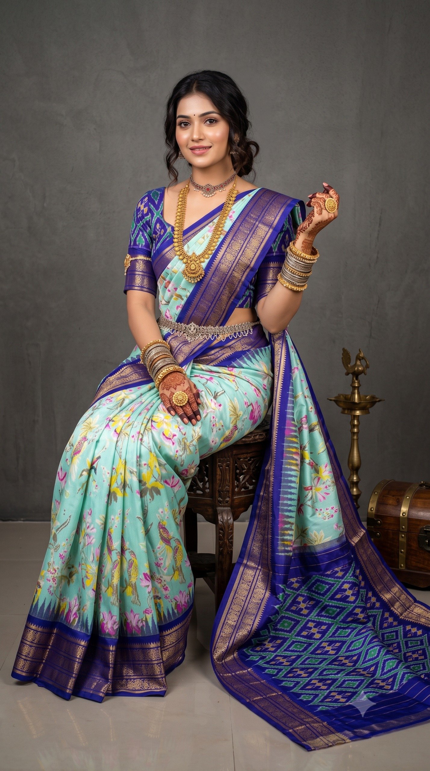 Ikat Print Saree - PANHS27-IPRSIZBCD-09