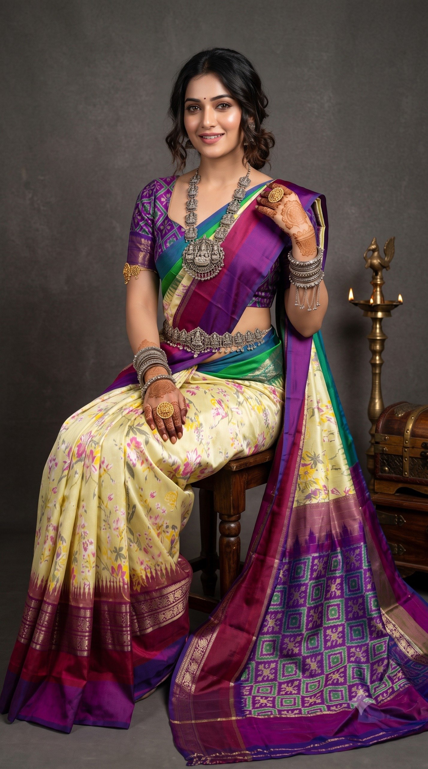 Ikat Print Saree - PANHS27-IPRSIZBCD-12