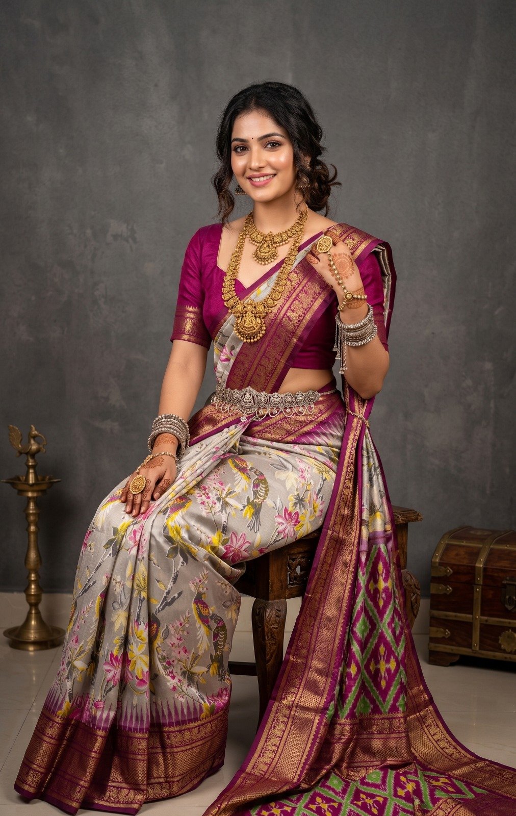 Ikat Print Saree - PANHS27-IPRSIZBCD-13