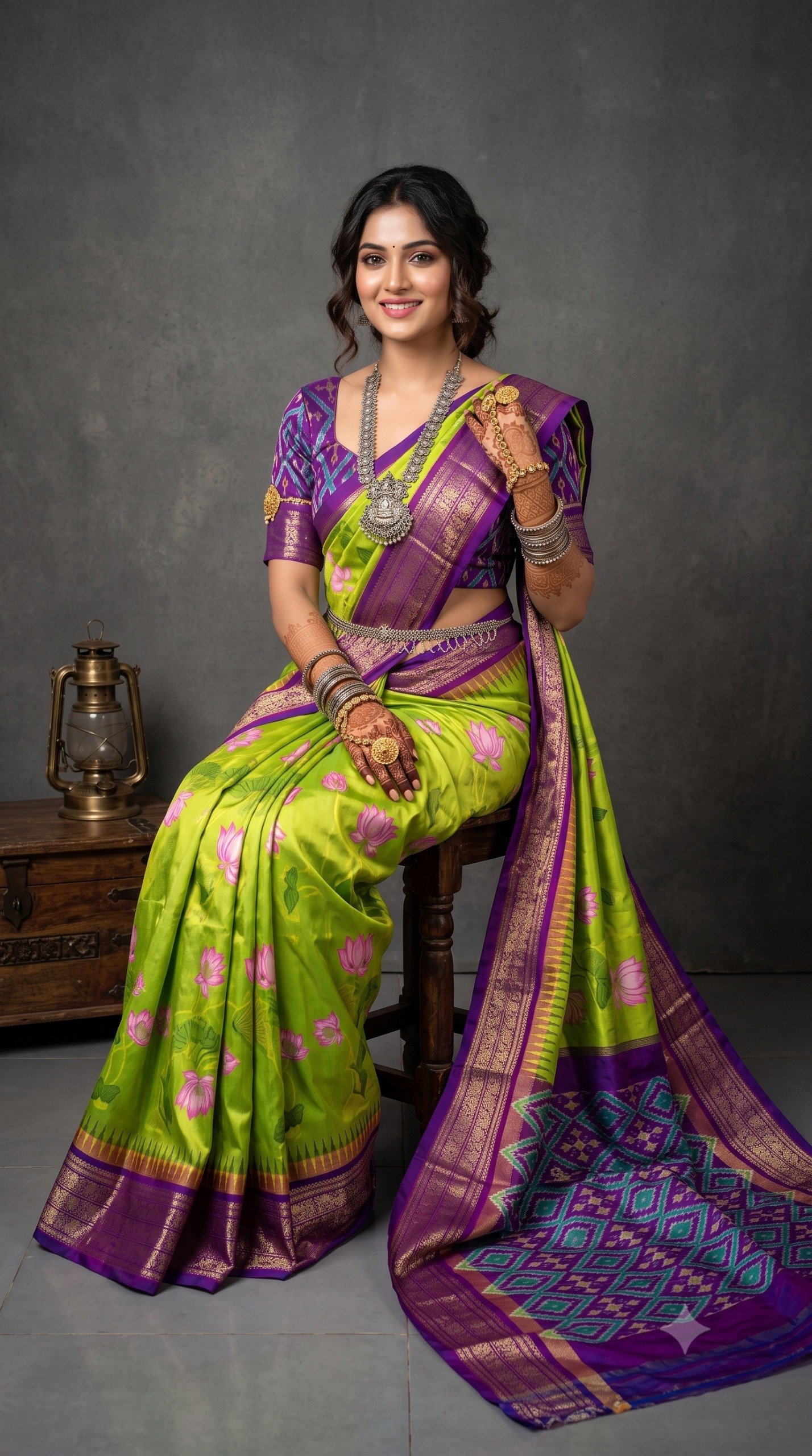 Ikat Print Saree - PANHS27-IPRSIZBCD-14
