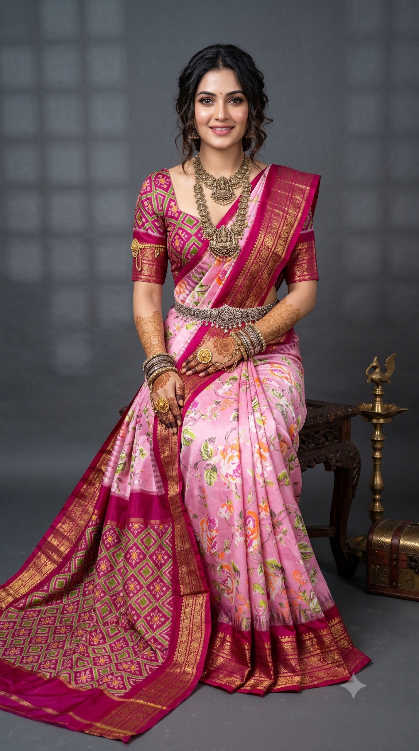 Ikat Print Saree - PANHS27-IPRSIZBCD-15