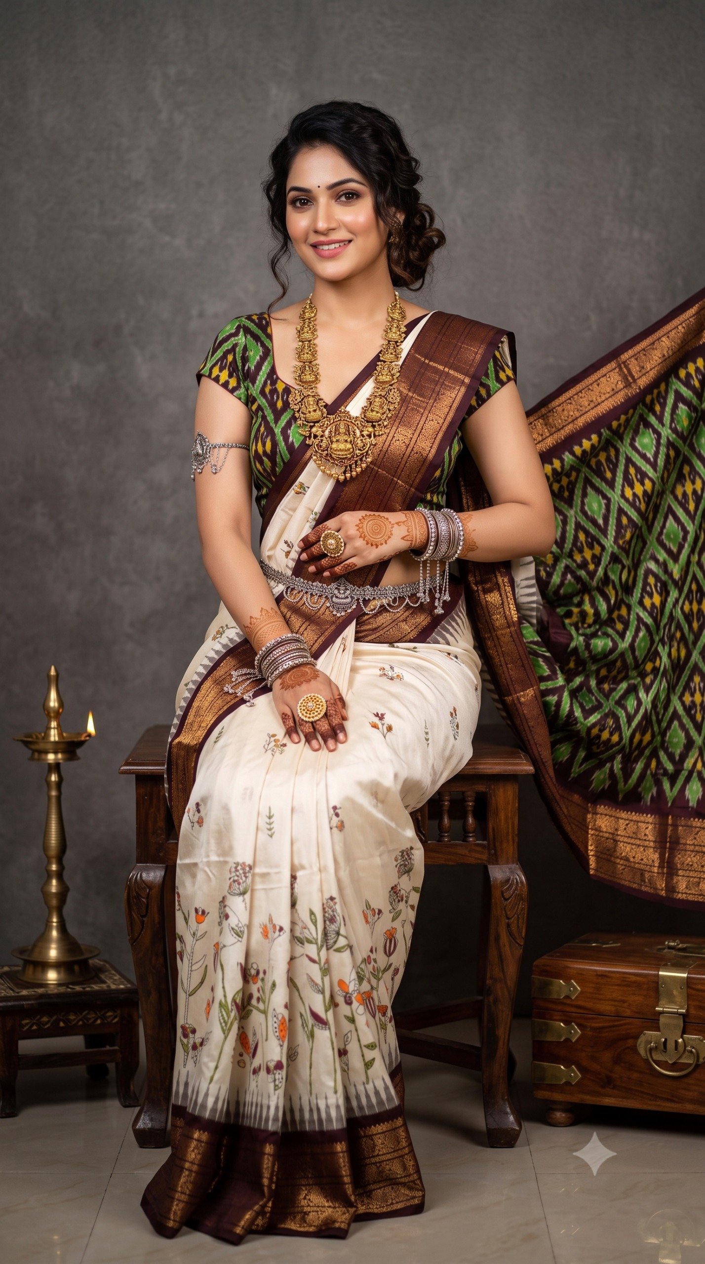 Ikat Print Saree - PANHS27-IPRSIZBCD-17