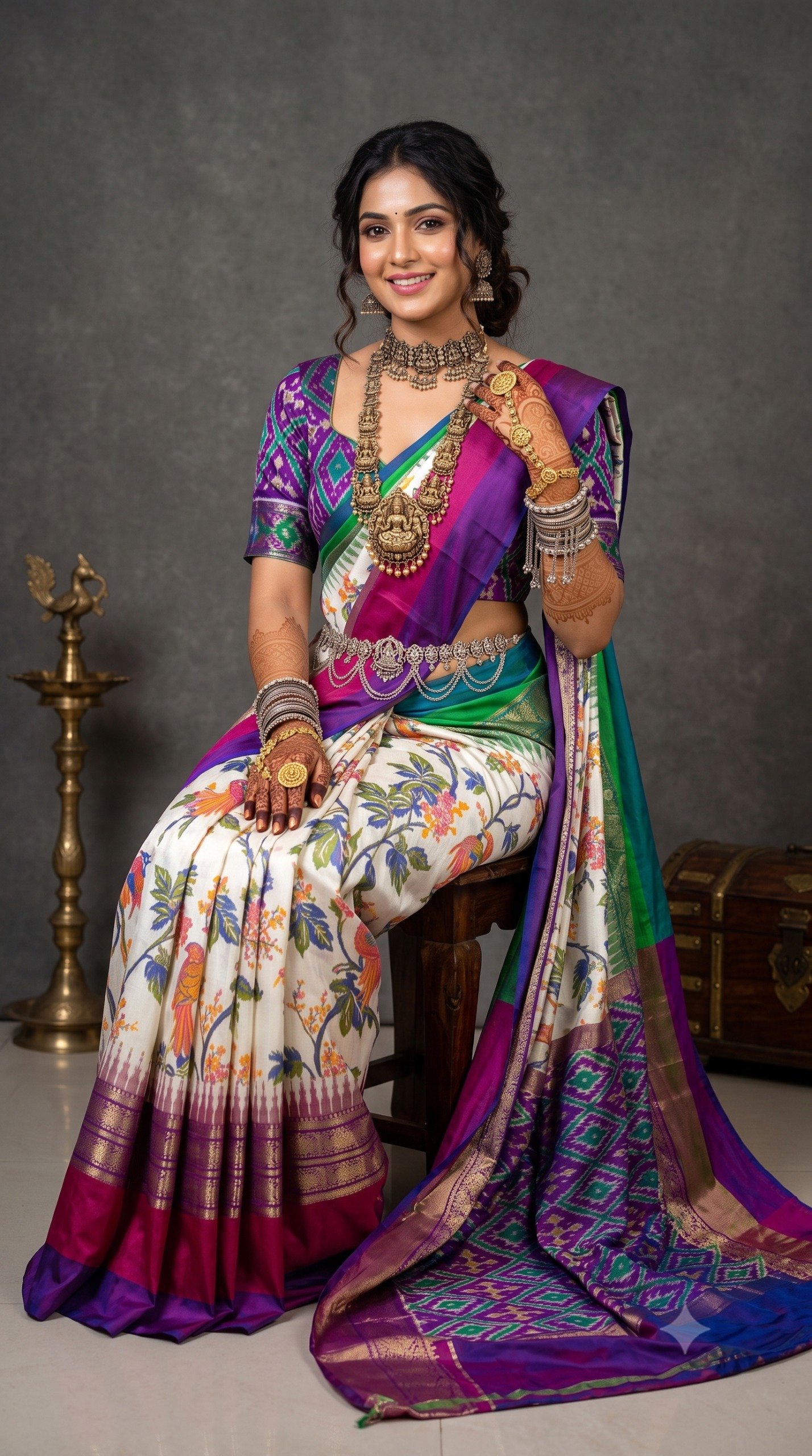 Ikat Print Saree - PANHS27-IPRSIZBCD-18