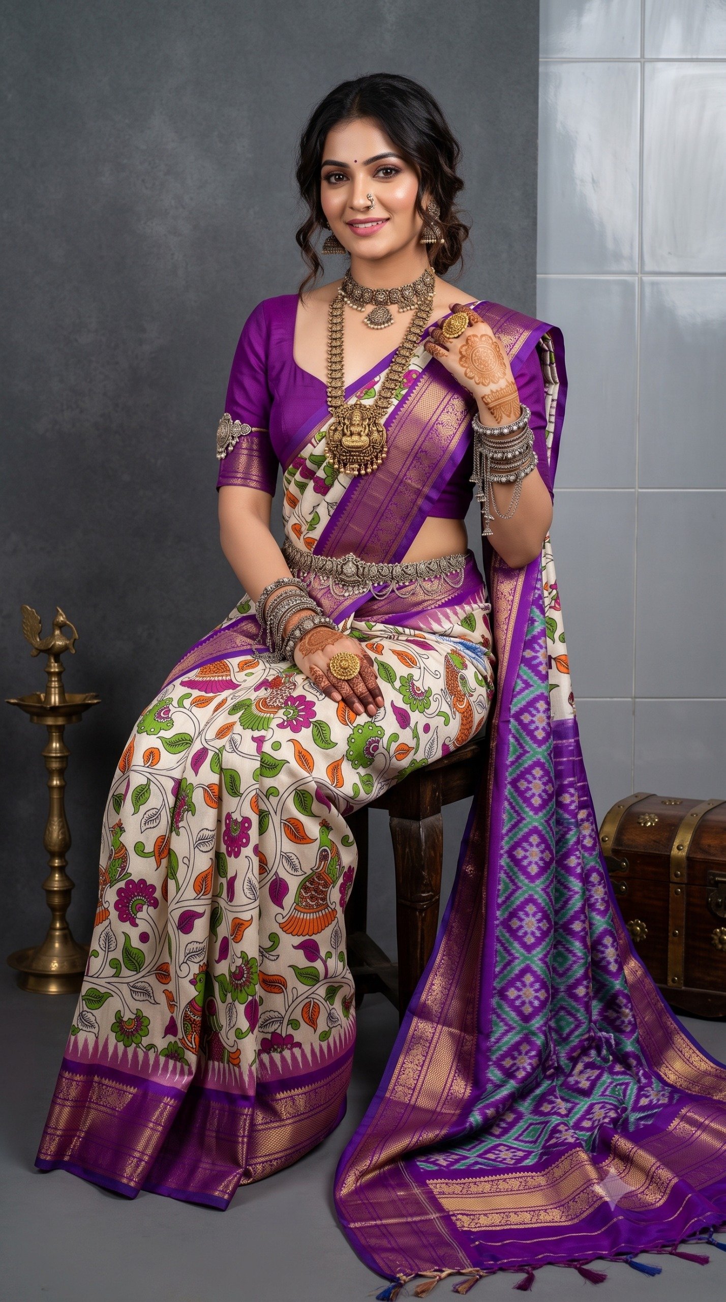 Ikat Print Saree - PANHS27-IPRSIZBCD-19