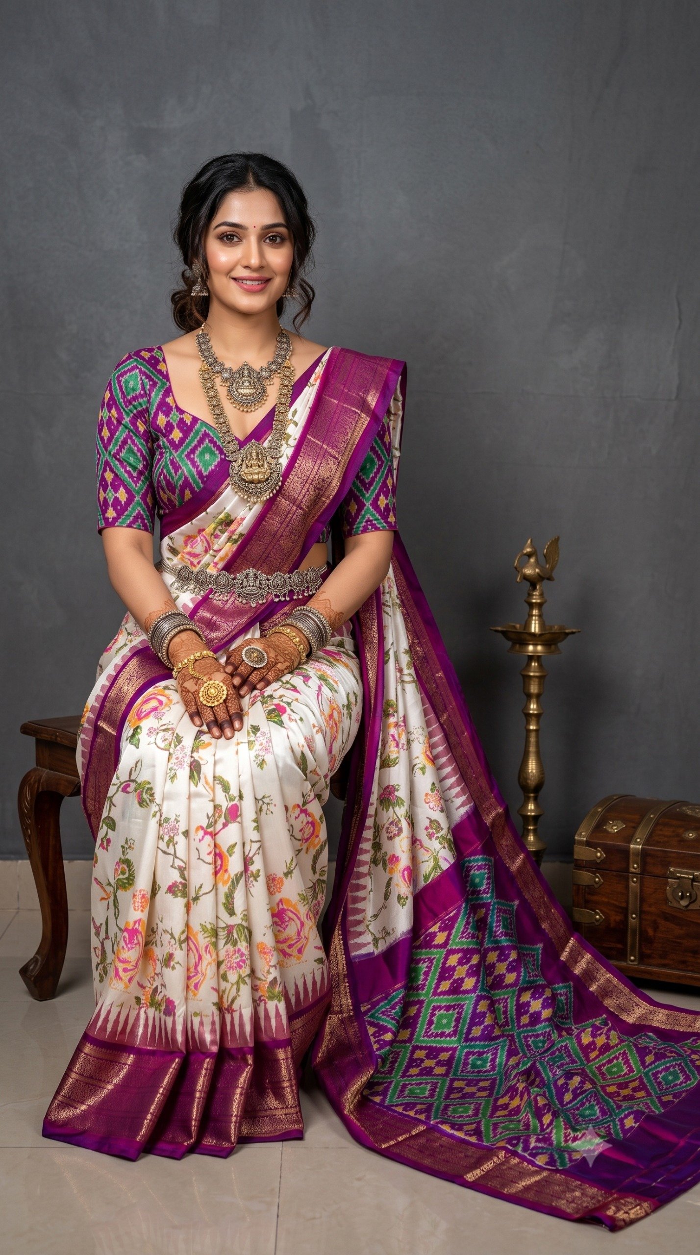 Ikat Print Saree - PANHS27-IPRSIZBCD-20