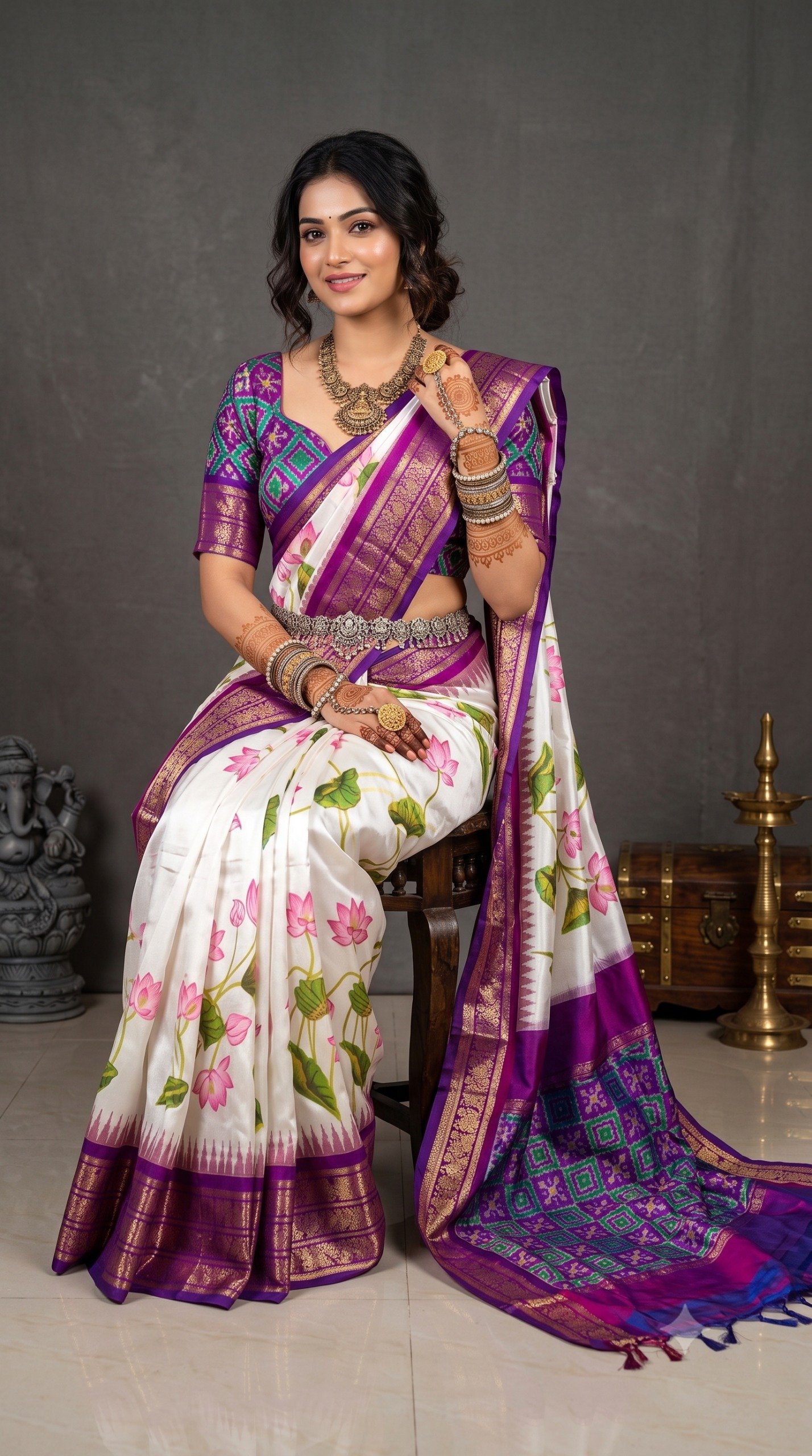 Ikat Print Saree - PANHS27-IPRSIZBCD-21