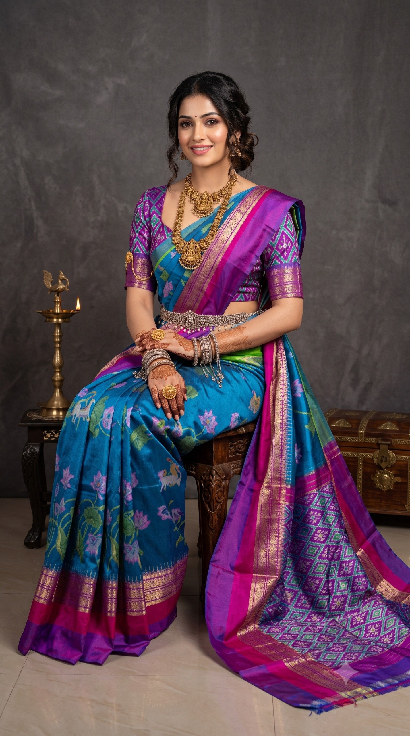 Ikat Print Saree - PANHS27-IPRSIZBCD-22