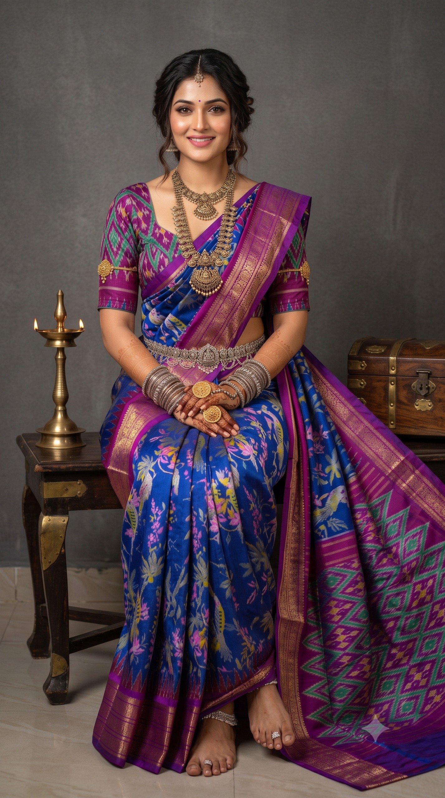 Ikat Print Saree - PANHS27-IPRSIZBCD-25