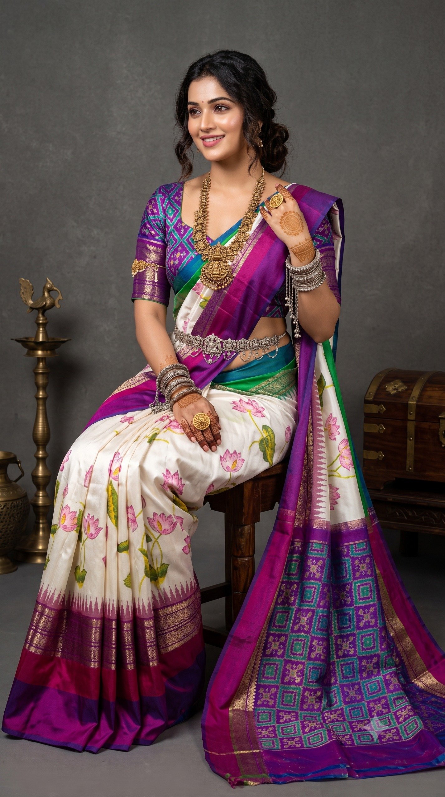 Ikat Print Saree - PANHS27-IPRSIZBCD-26