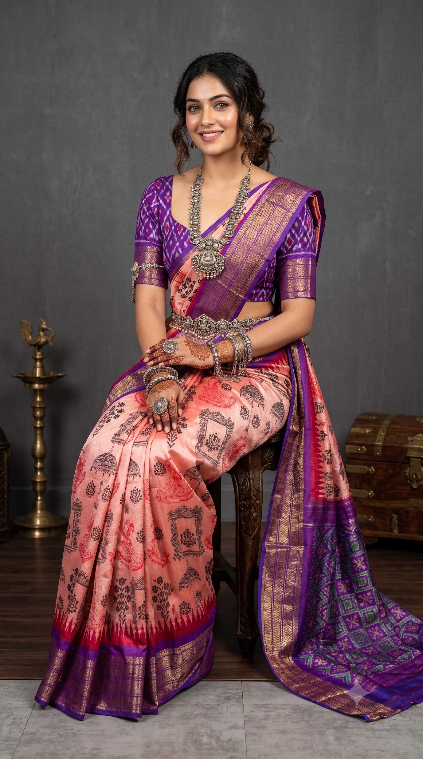 Ikat Print Saree - PANHS27-IPRSIZBCD-28