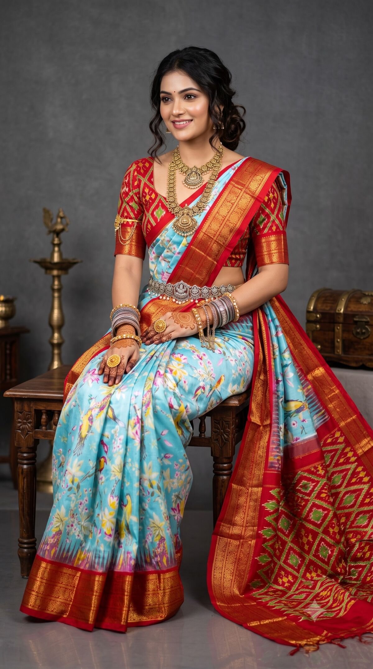 Ikat Print Saree - PANHS30-IPRSIZBCC-01