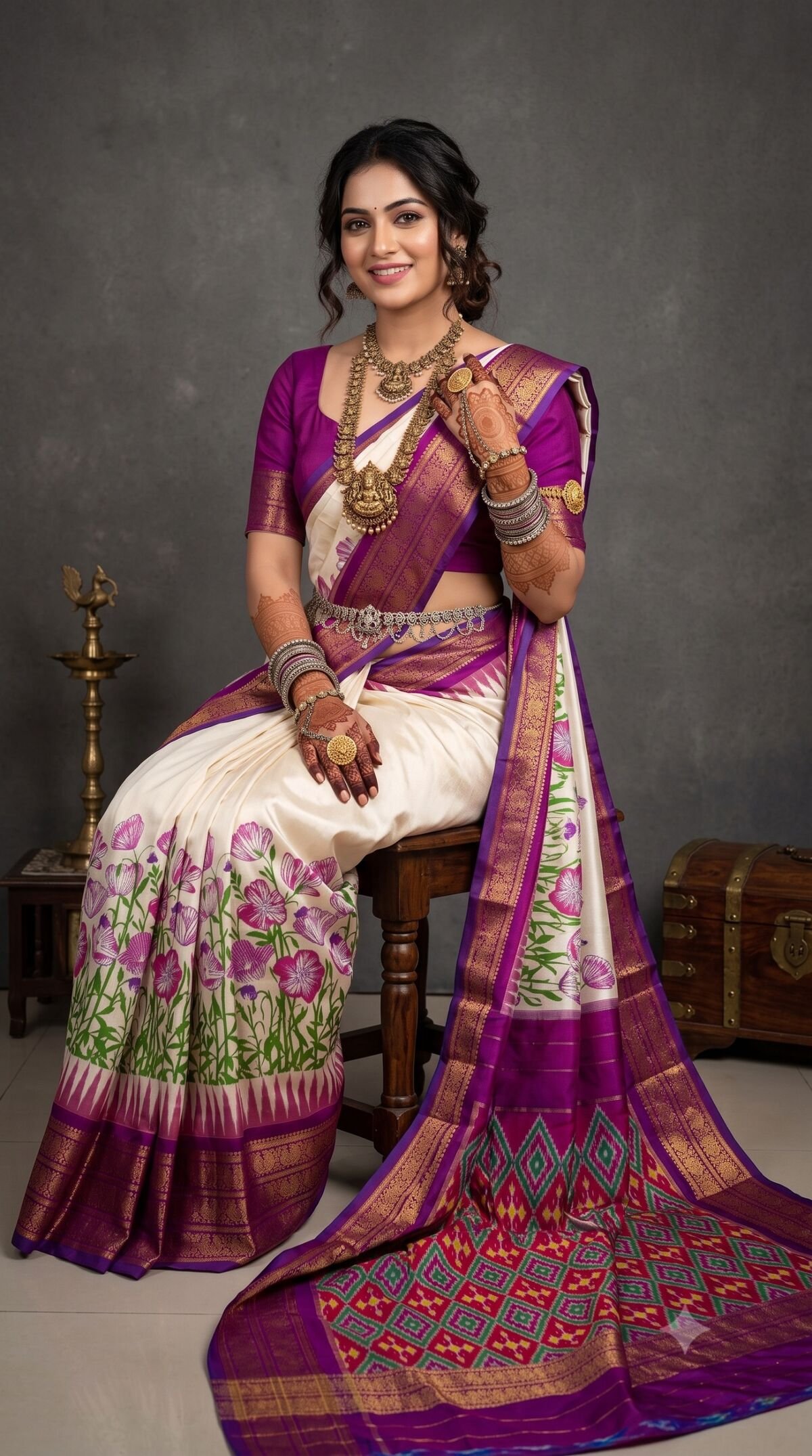 Ikat Print Saree - PANHS30-IPRSIZBCC-07