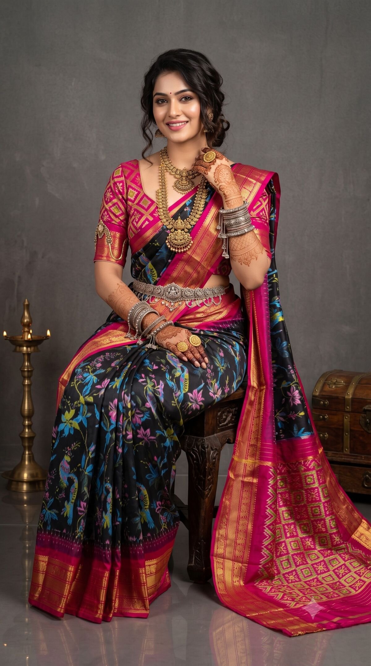 Ikat Print Saree - PANHS30-IPRSIZBCC-08