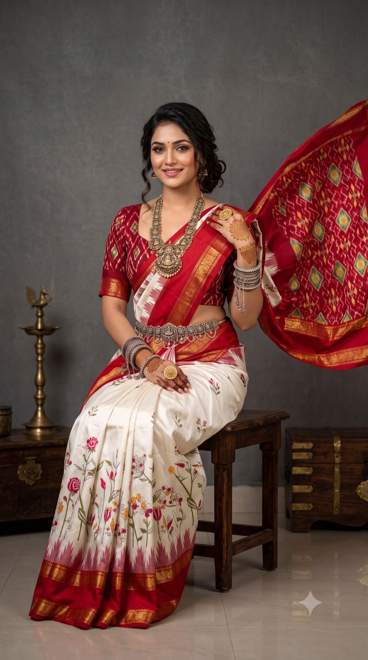 Ikat Print Saree - PANHS30-IPRSIZBCC-10