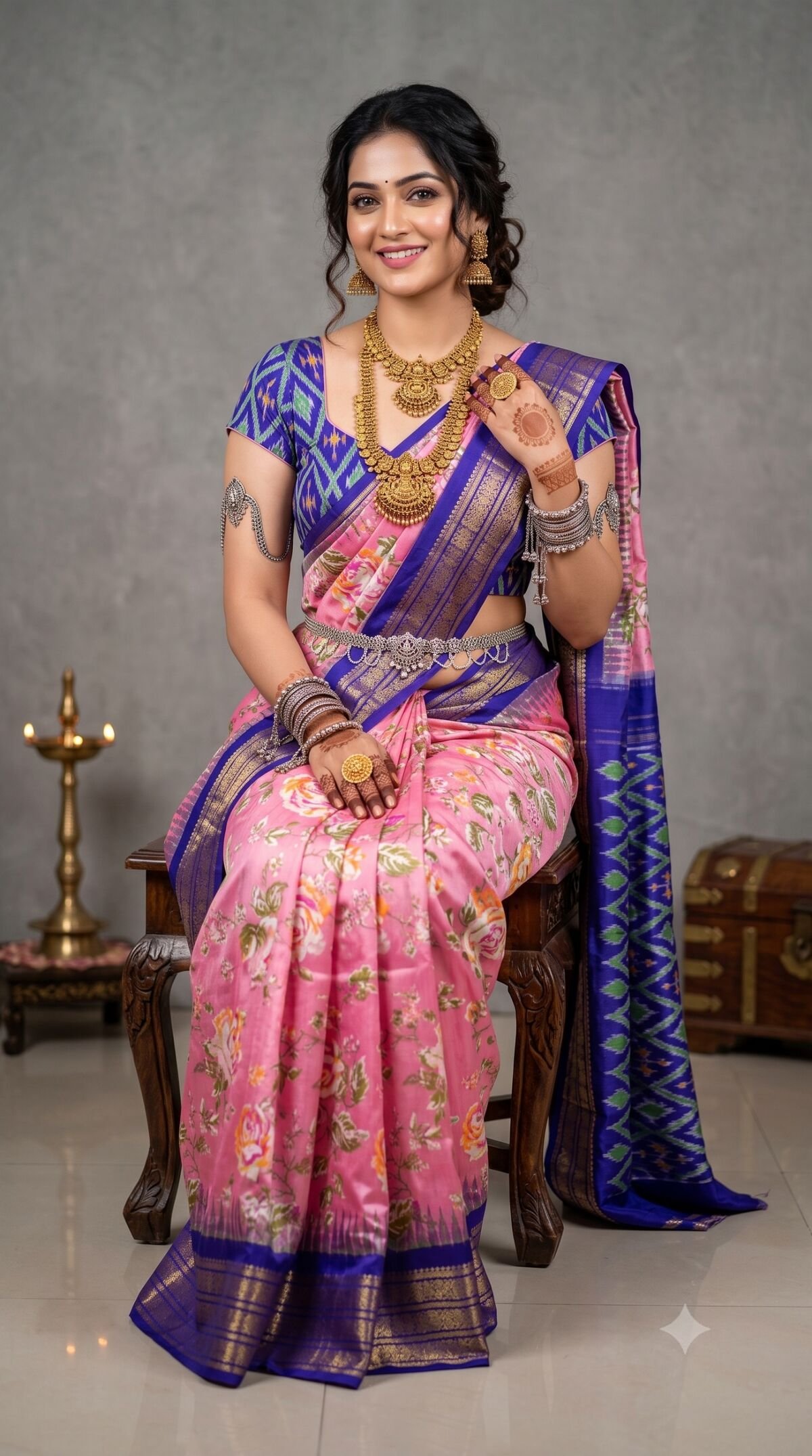 Ikat Print Saree - PANHS30-IPRSIZBCC-12