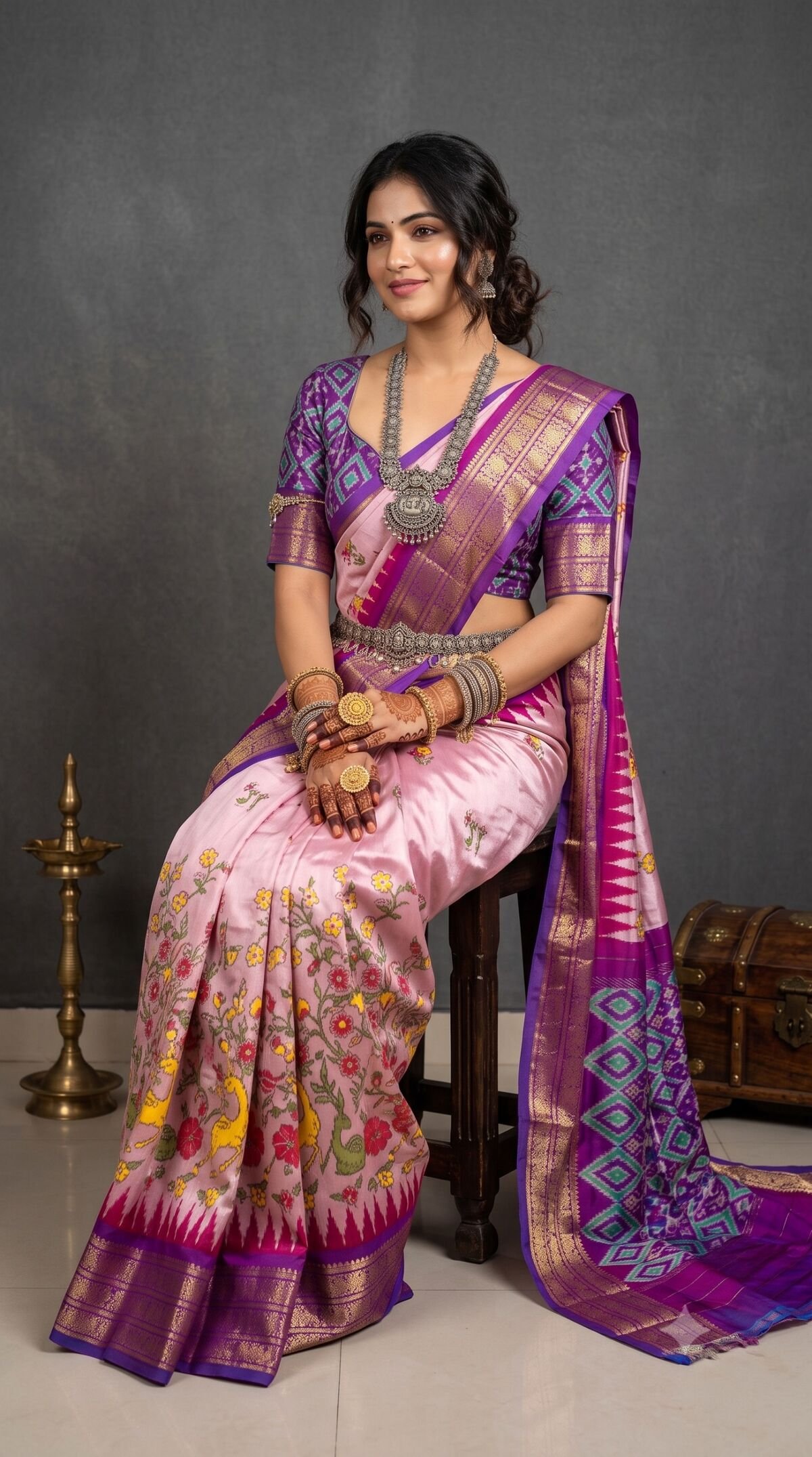 Ikat Print Saree - PANHS30-IPRSIZBCC-13