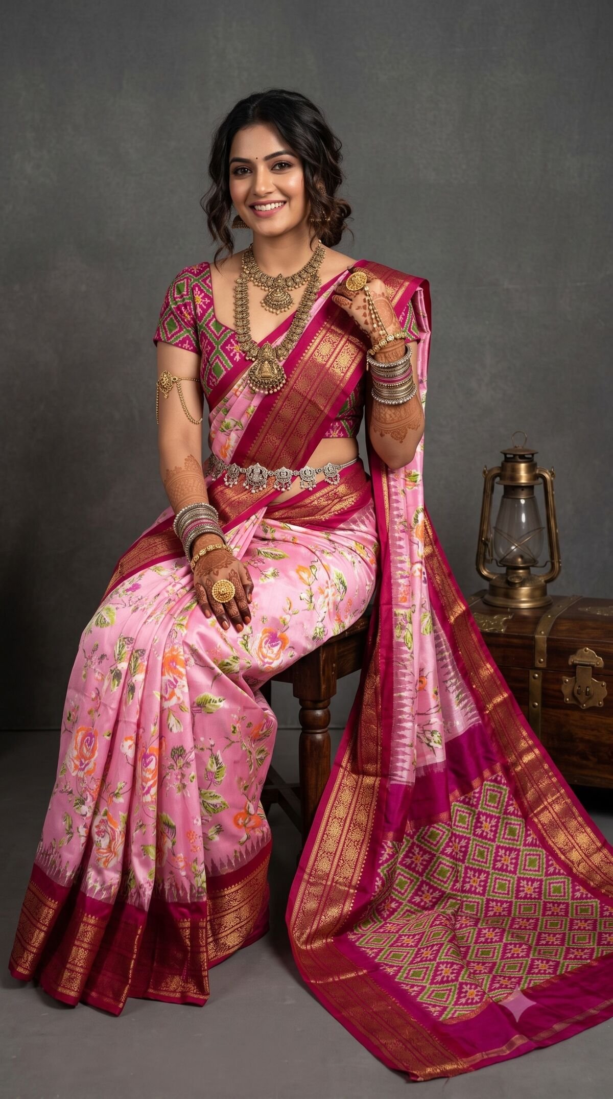 Ikat Print Saree - PANHS30-IPRSIZBCC-14