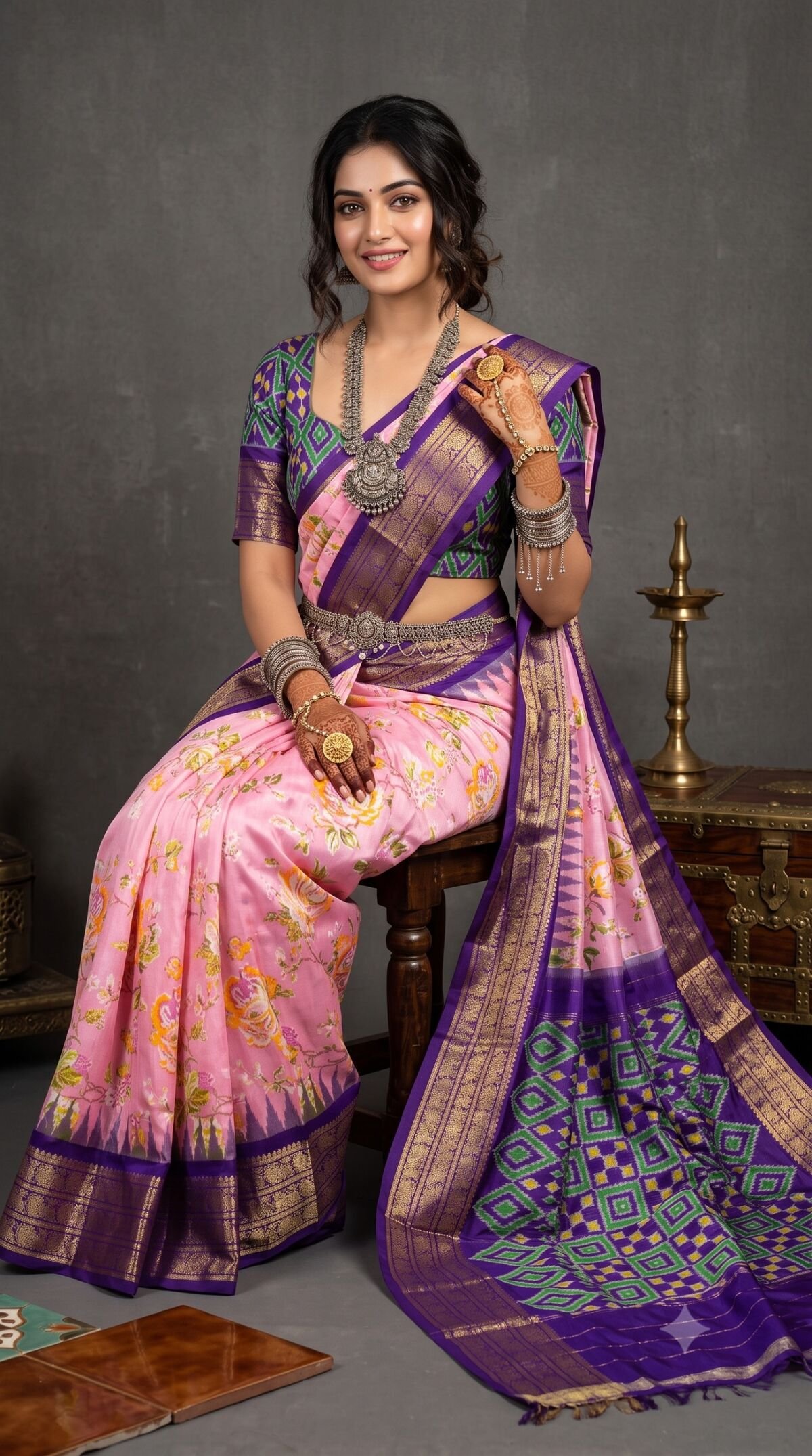 Ikat Print Saree - PANHS30-IPRSIZBCC-15