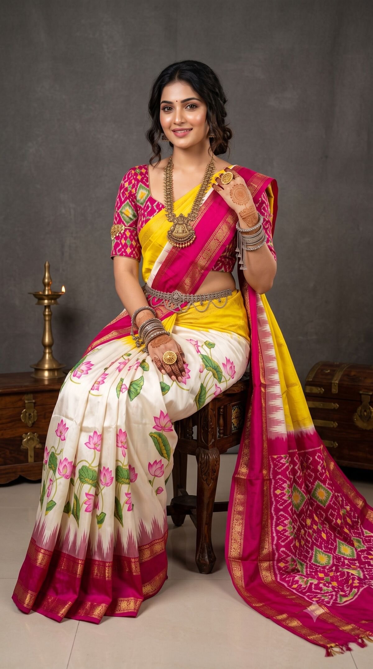 Ikat Print Saree - PANHS30-IPRSIZBCC-16