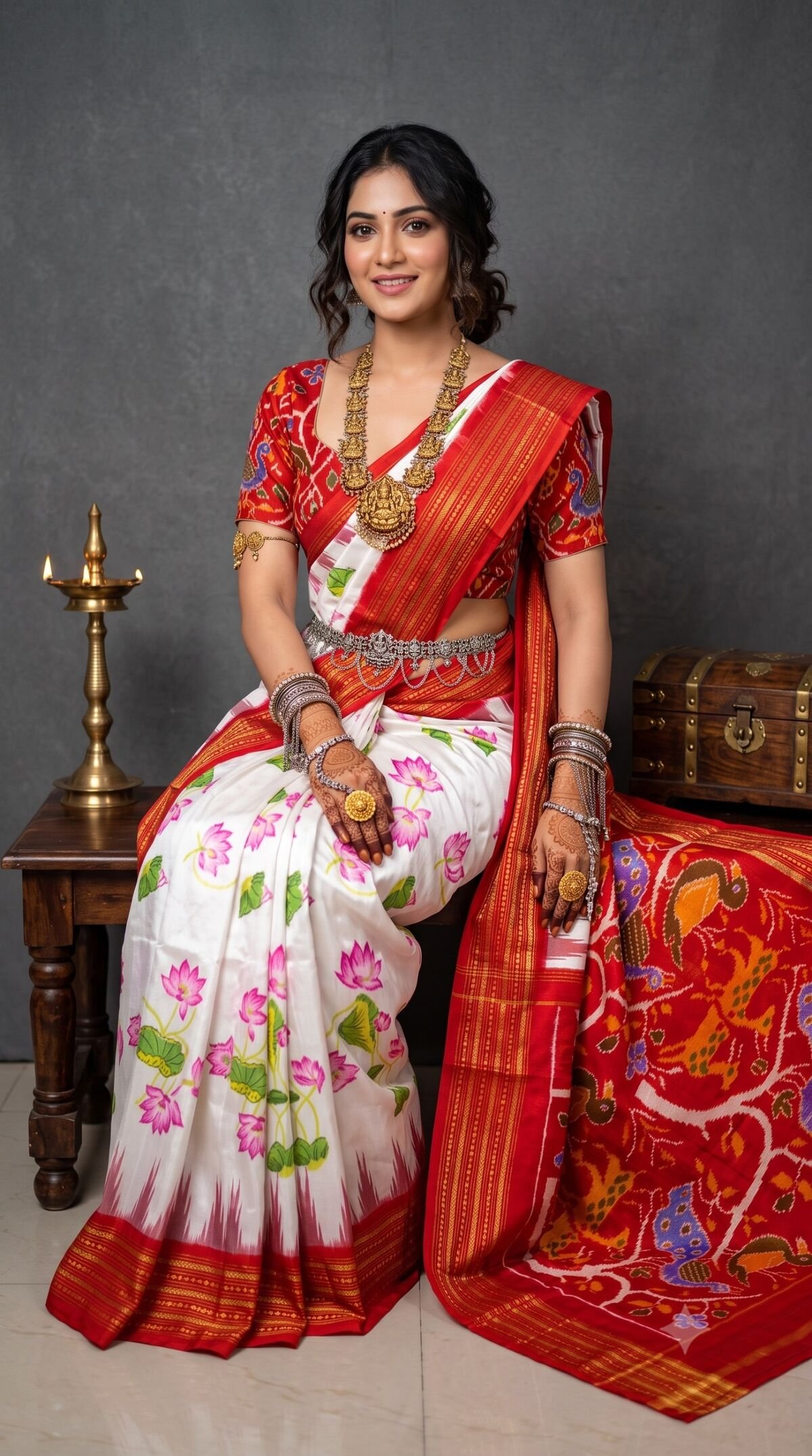 Ikat Print Saree - PANHS30-IPRSIZBCC-17