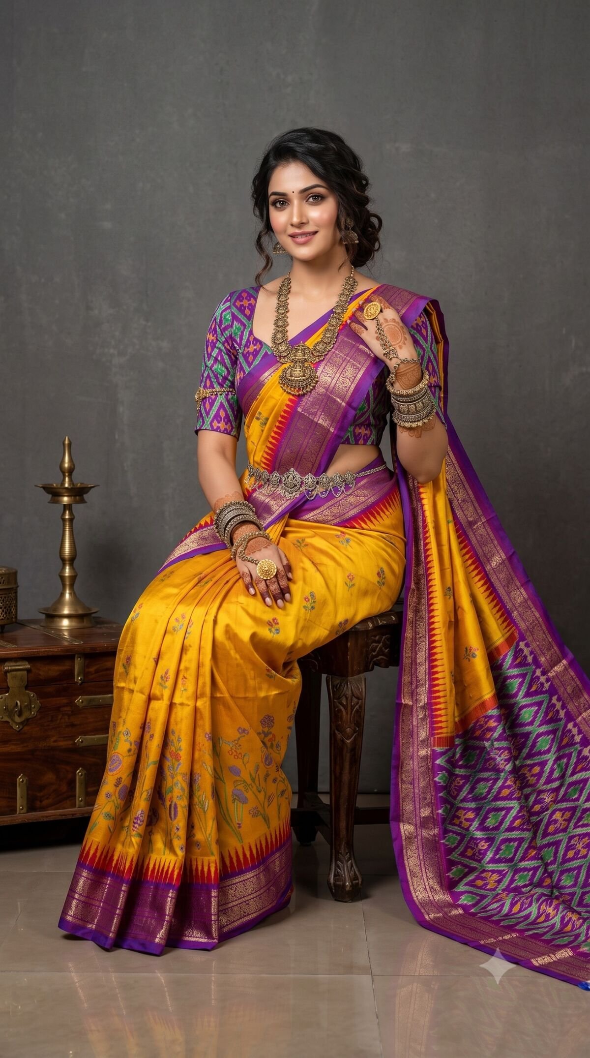 Ikat Print Saree - PANHS30-IPRSIZBCC-19