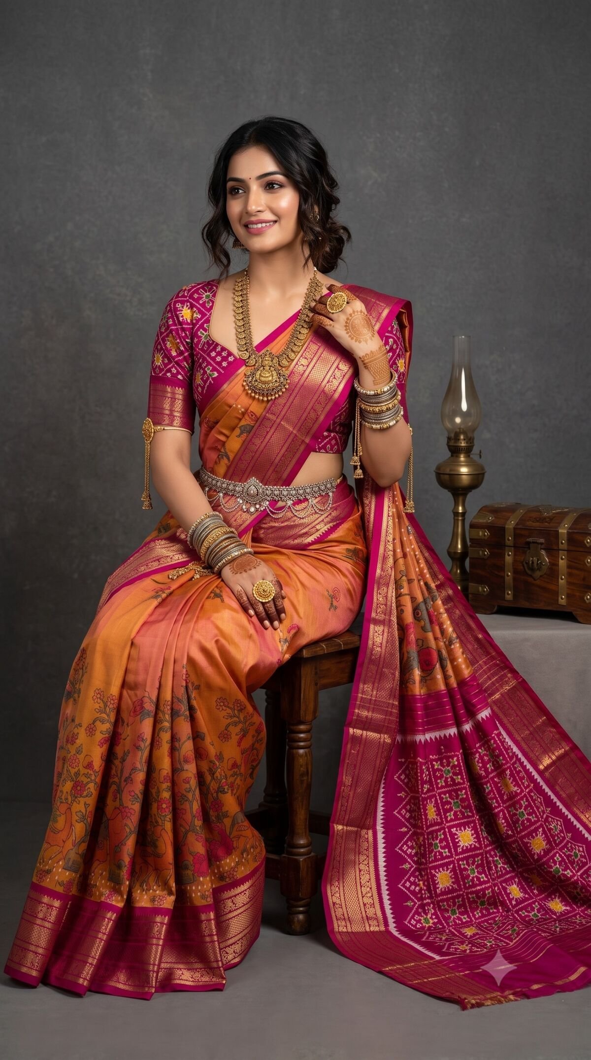 Ikat Print Saree - PANHS30-IPRSIZBCC-21