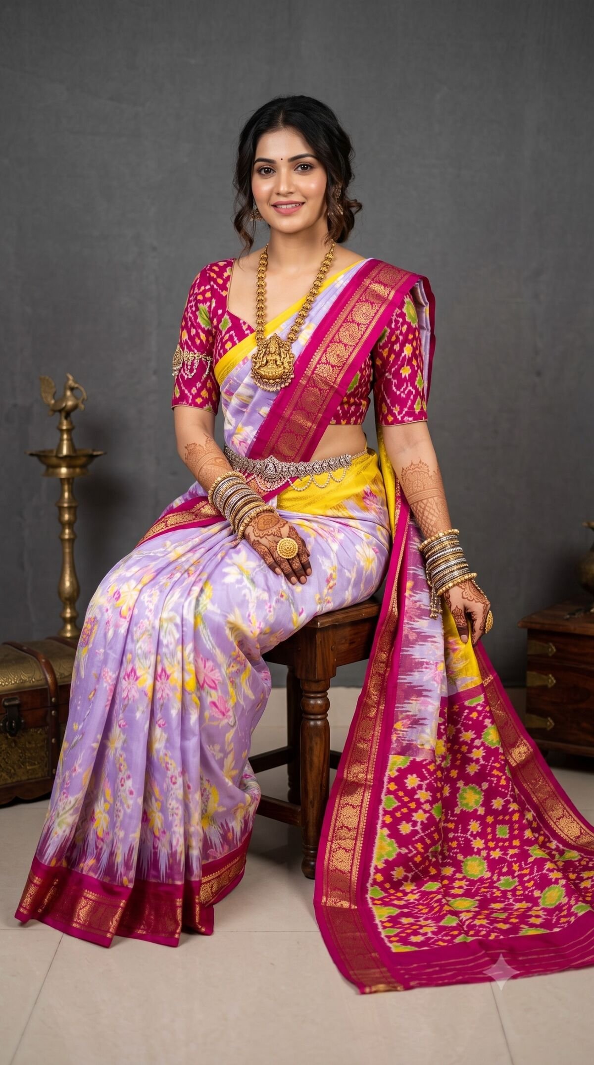 Ikat Print Saree - PANHS30-IPRSIZBCC-26