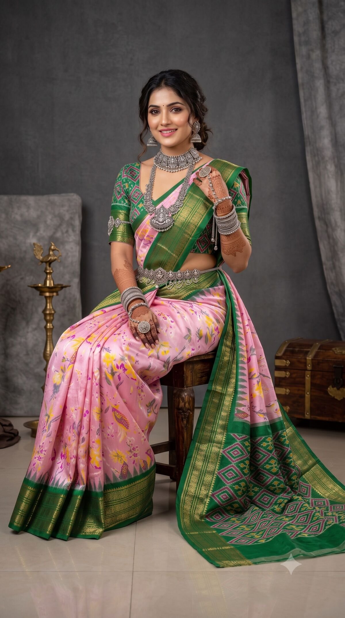 Ikat Print Saree - PANHS30-IPRSIZBCC-29
