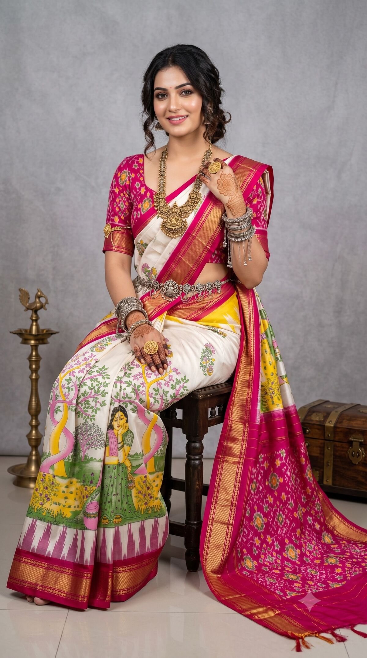 Ikat Print Saree - PANHS30-IPRSIZBCC-32
