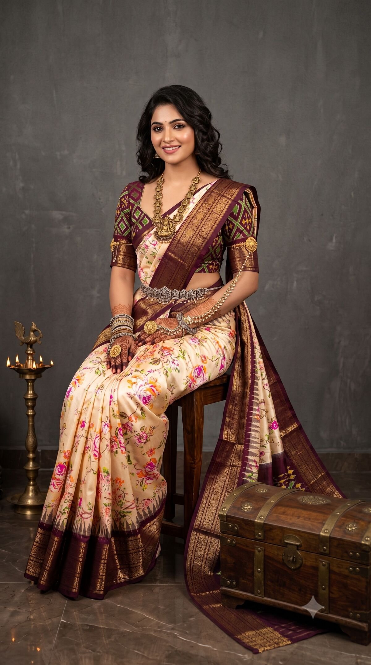 Ikat Print Saree - PANHS30-IPRSIZBCC-34