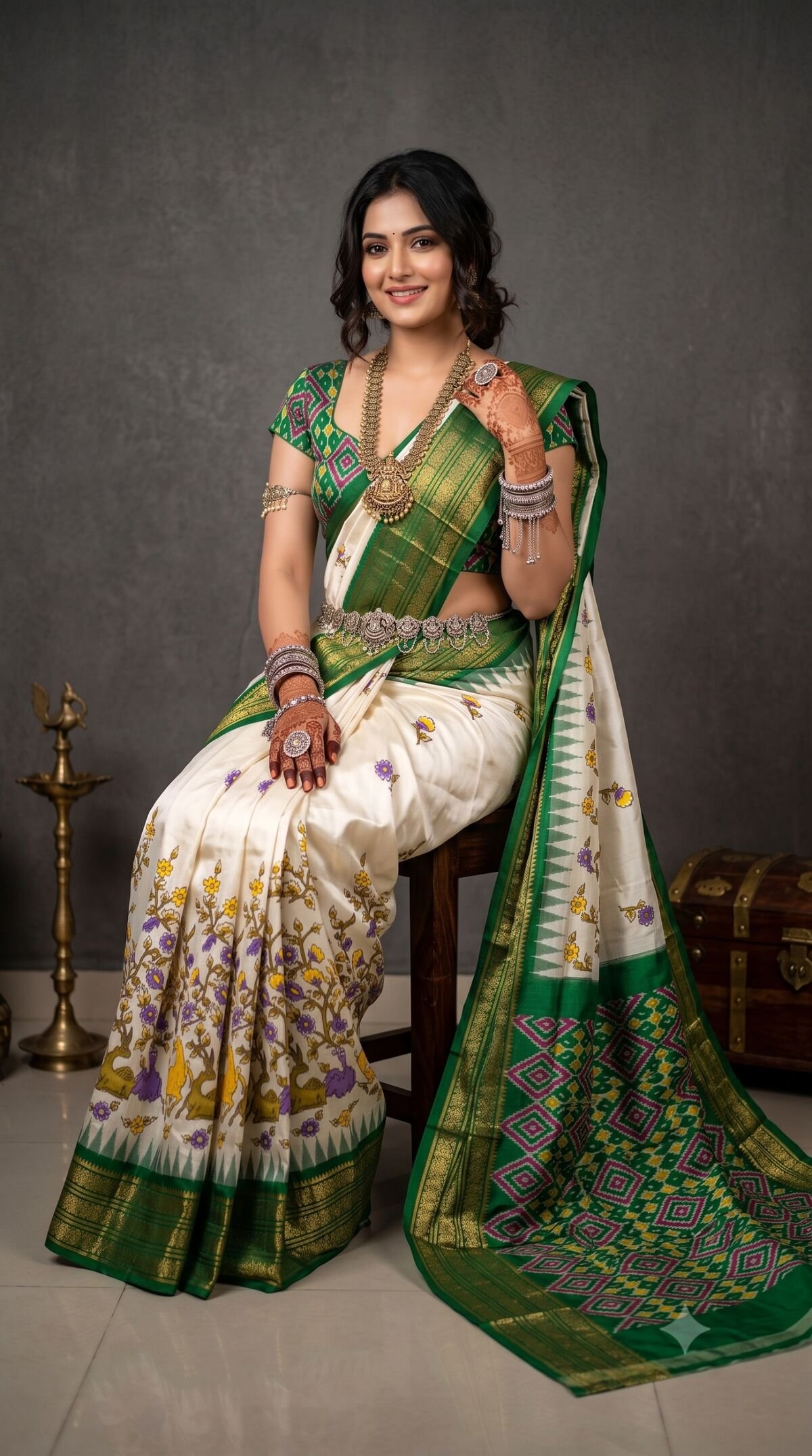 Ikat Print Saree - PANHS30-IPRSIZBCC-36