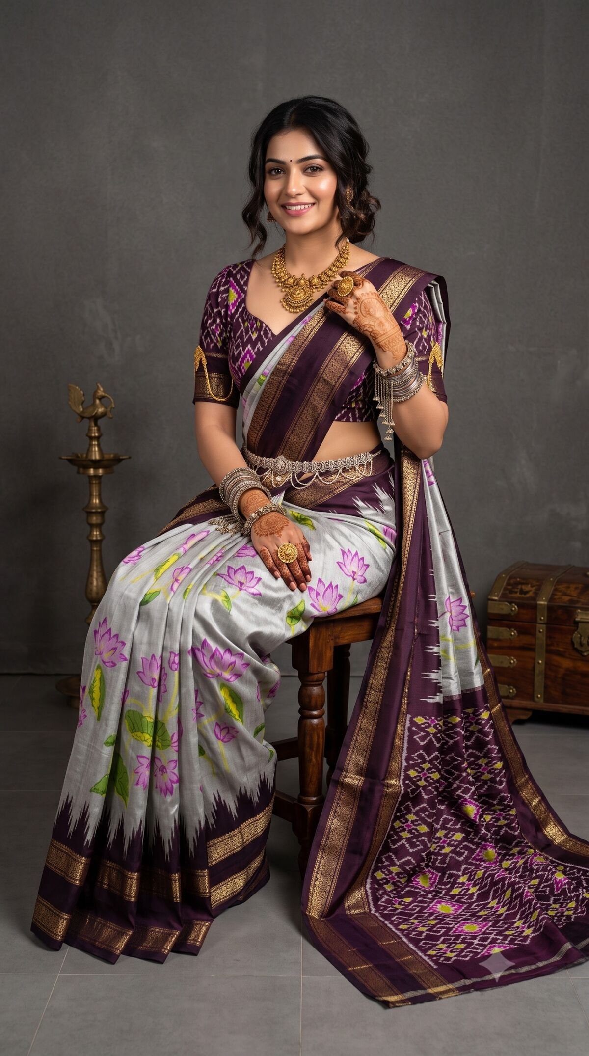 Ikat Print Saree - PANHS30-IPRSIZBCC-40